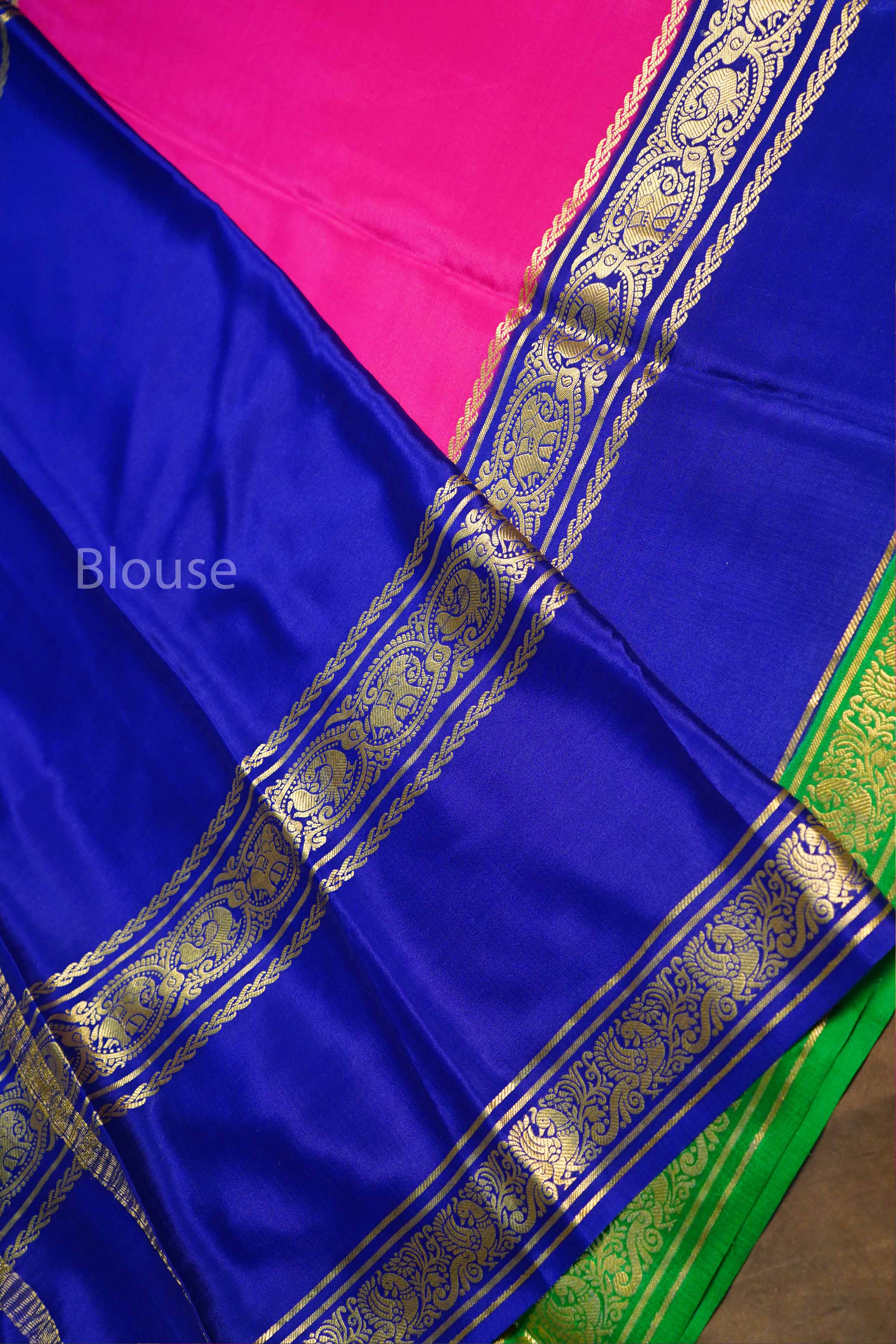Rani Pink With Royal Blue Mysore Silk Saree