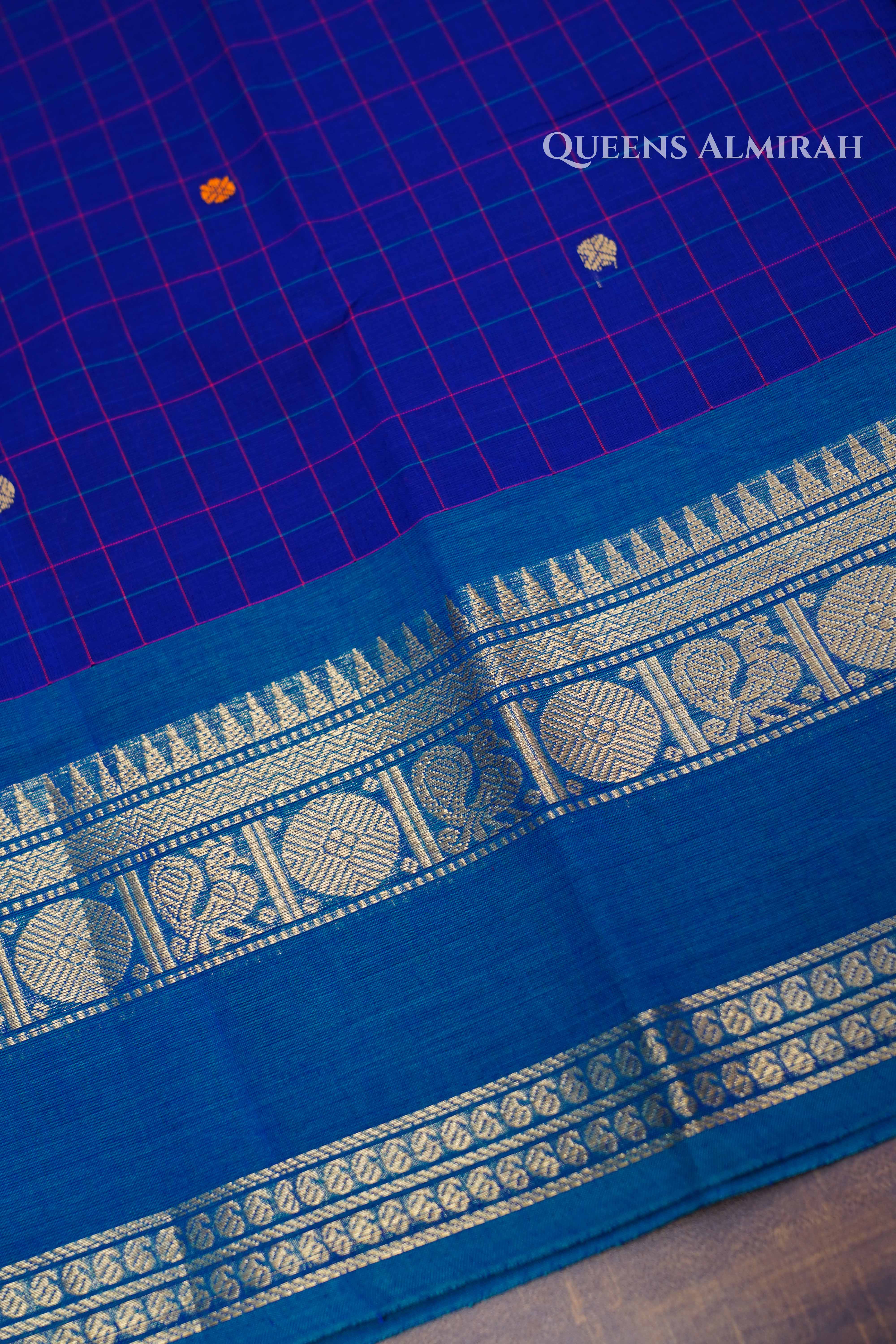 Ink Blue With Purple And Sea Blue Kanchi Cotton Saree