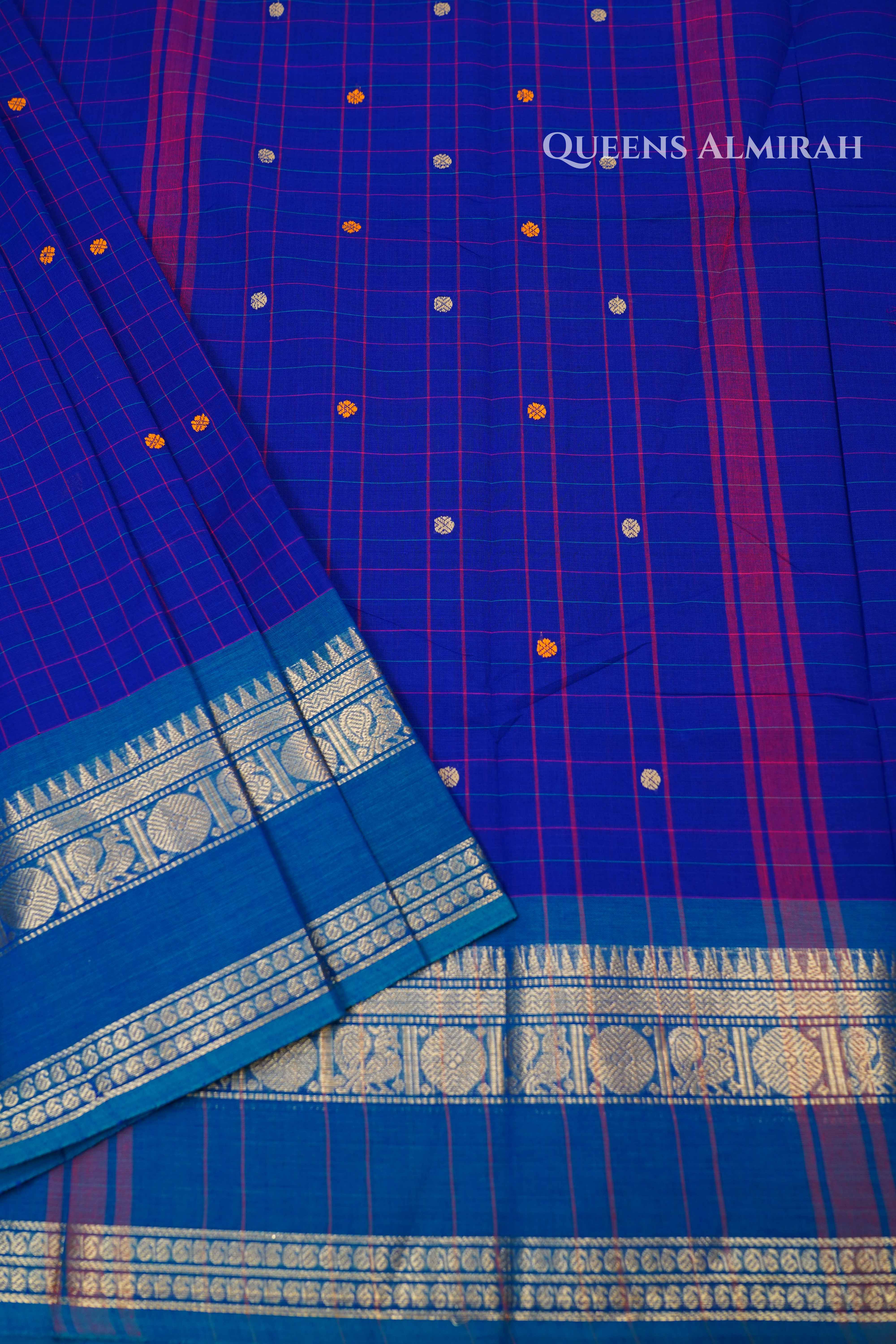 Ink Blue With Purple And Sea Blue Kanchi Cotton Saree