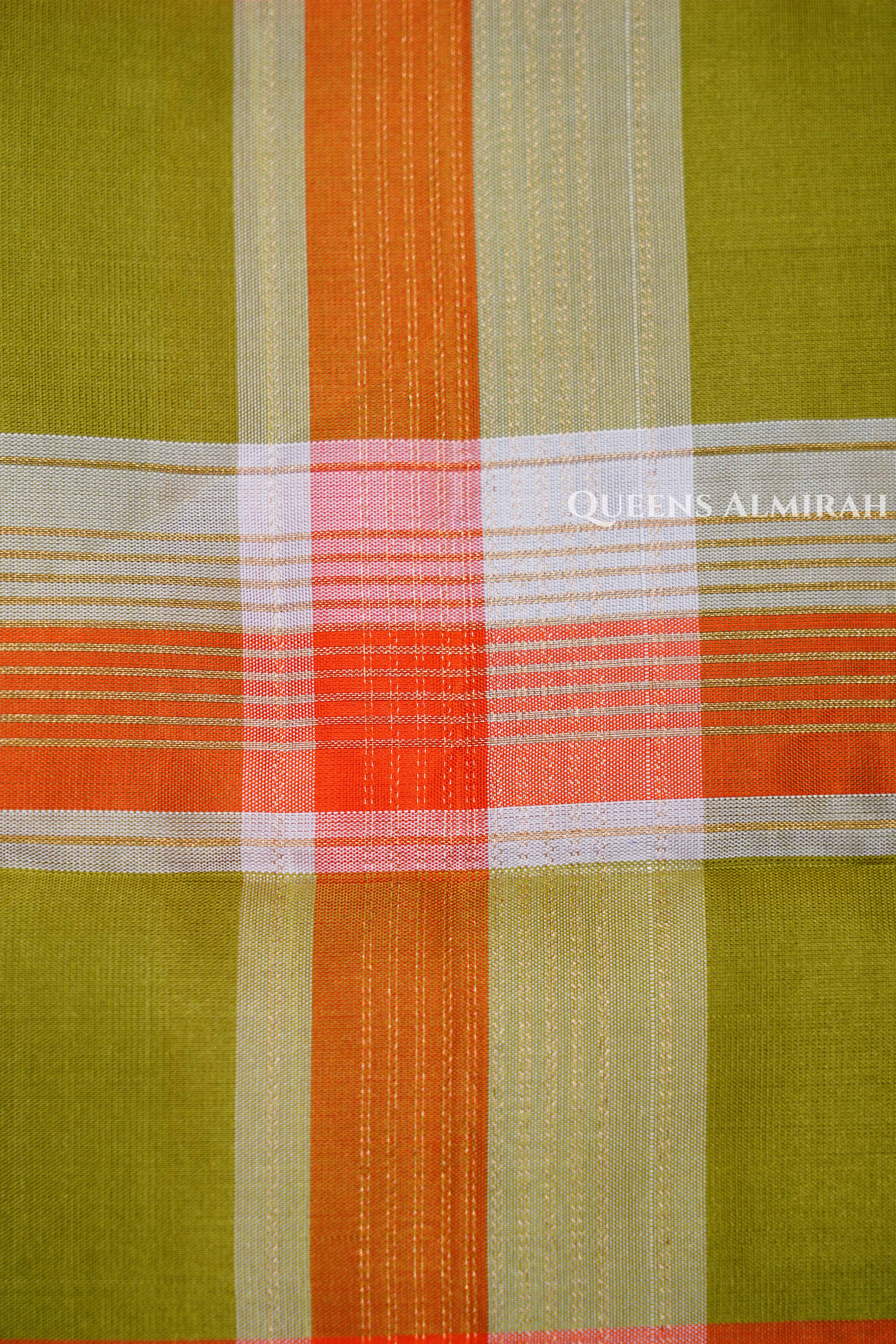 Green With Orange Pure Soft Silk Saree