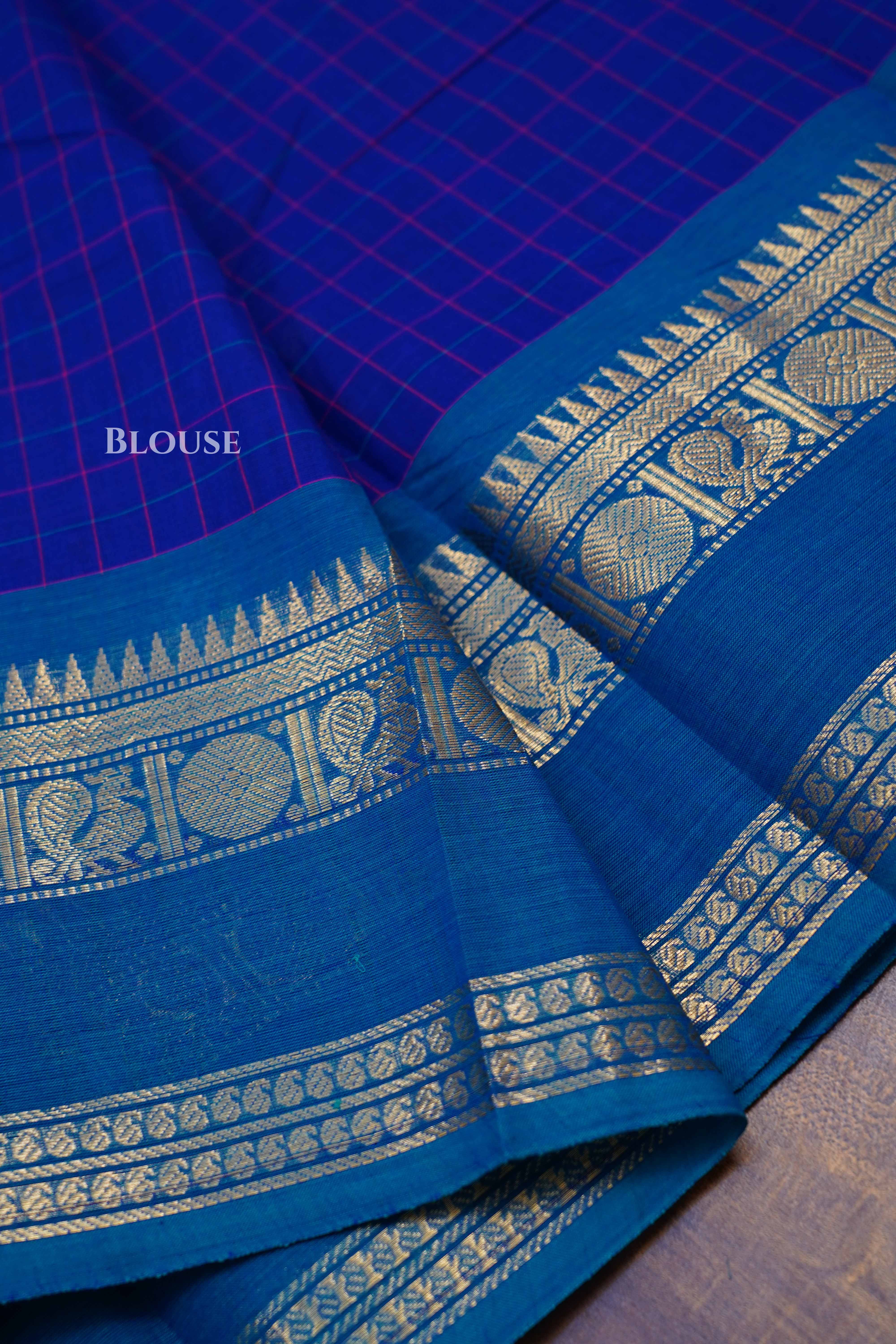 Ink Blue With Purple And Sea Blue Kanchi Cotton Saree