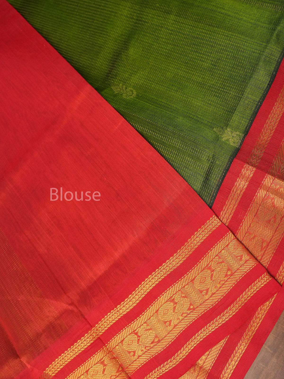 Avocado Green With Red Pure Silk Cotton Saree