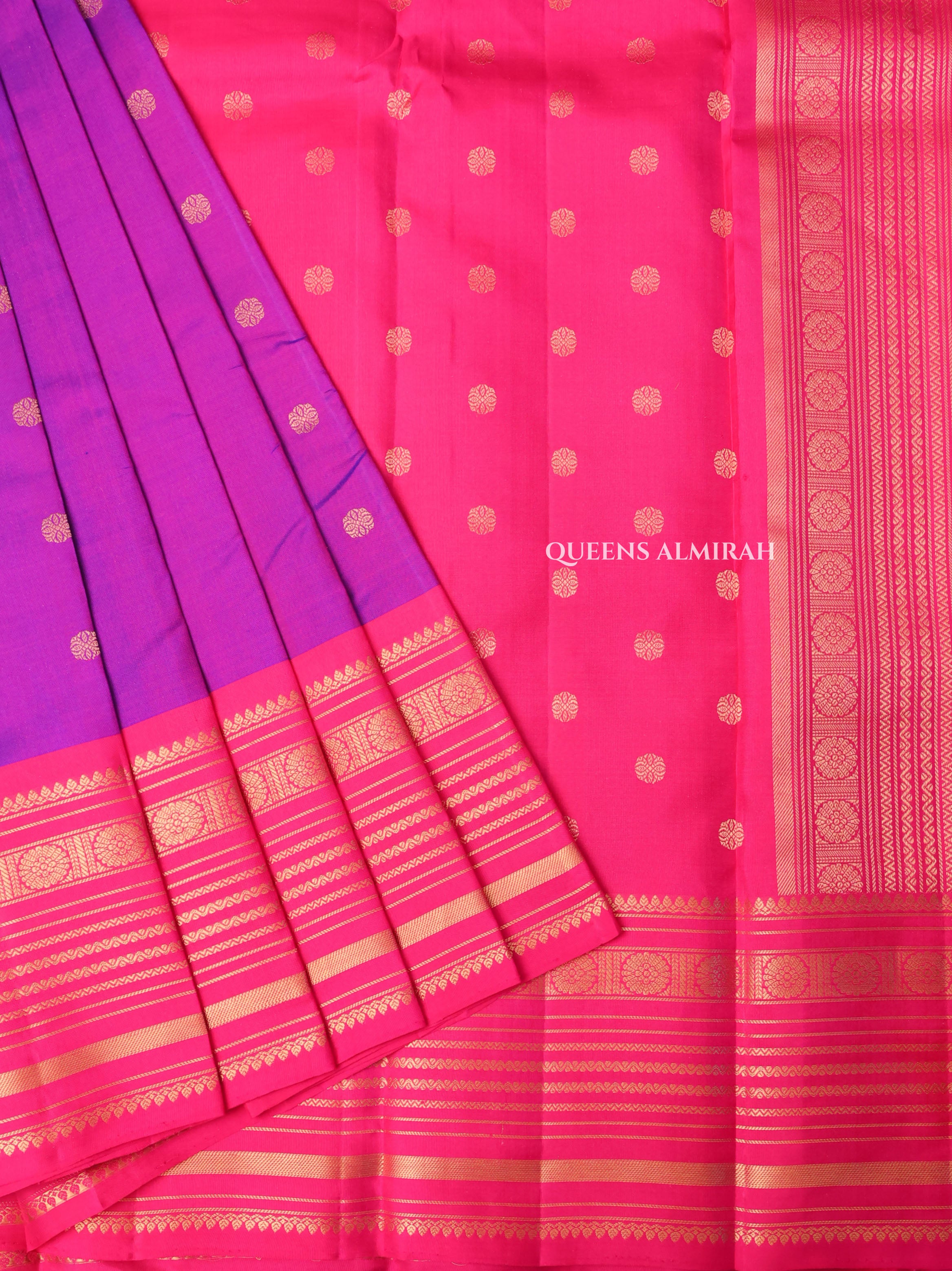 Vadamalli Purple With Rani Pink Pure Kanchivaram Silk Saree