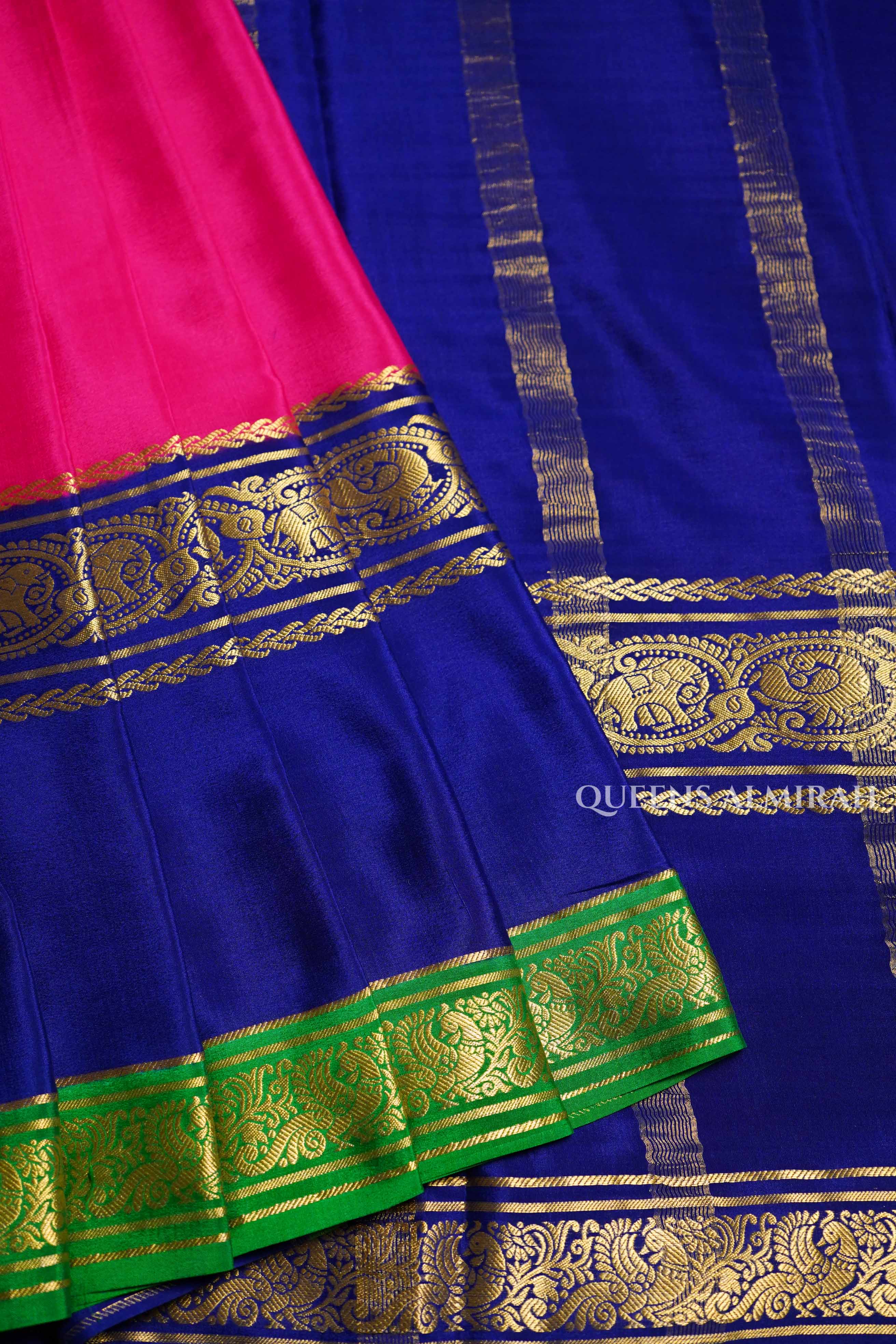 Rani Pink With Royal Blue Mysore Silk Saree