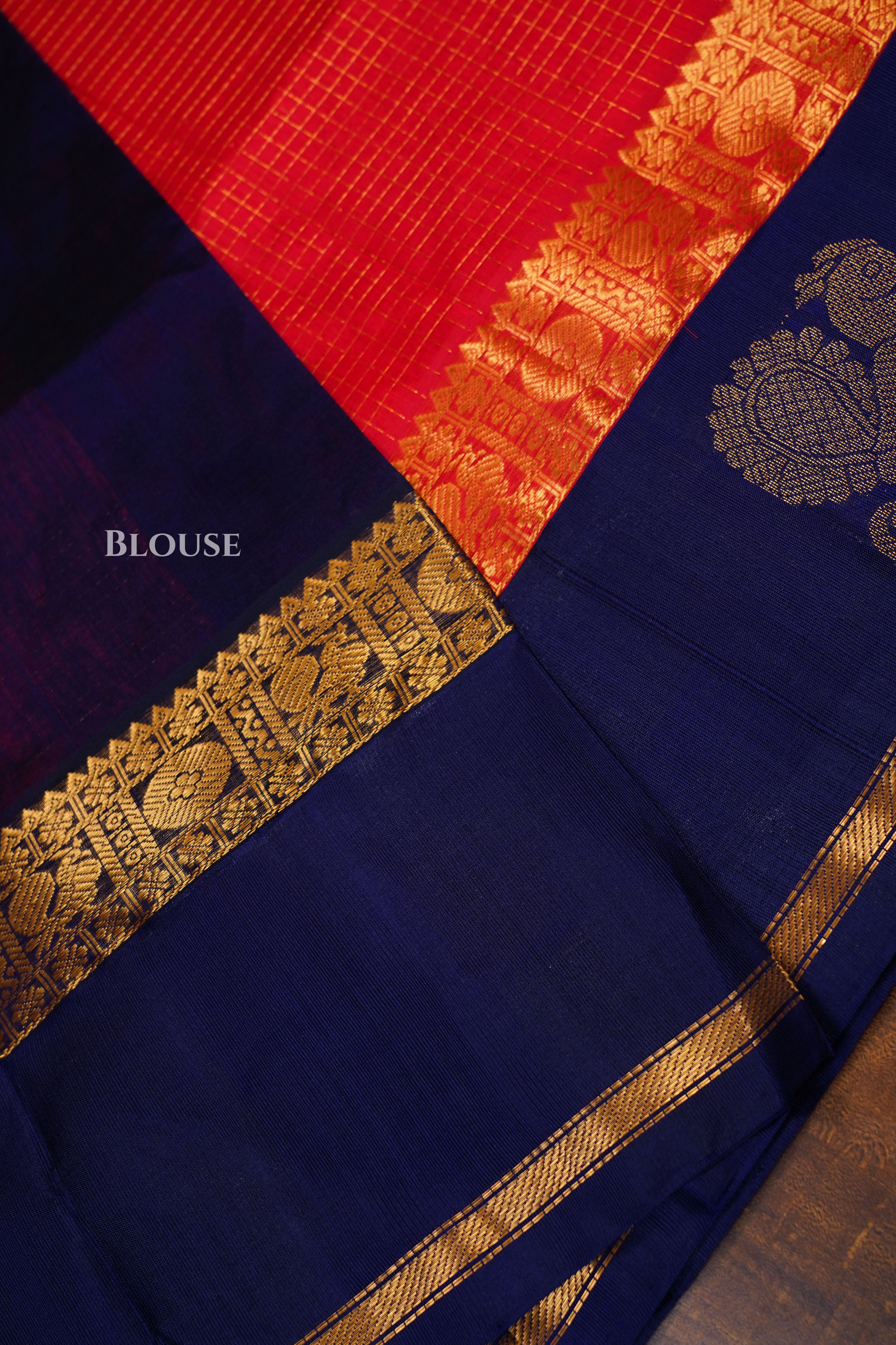 Red With Navy Blue Pure Kanchi Silk Cotton Saree