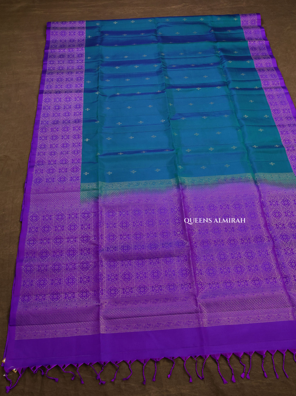 Peacock Blue With Violet Pure Soft Silk Saree