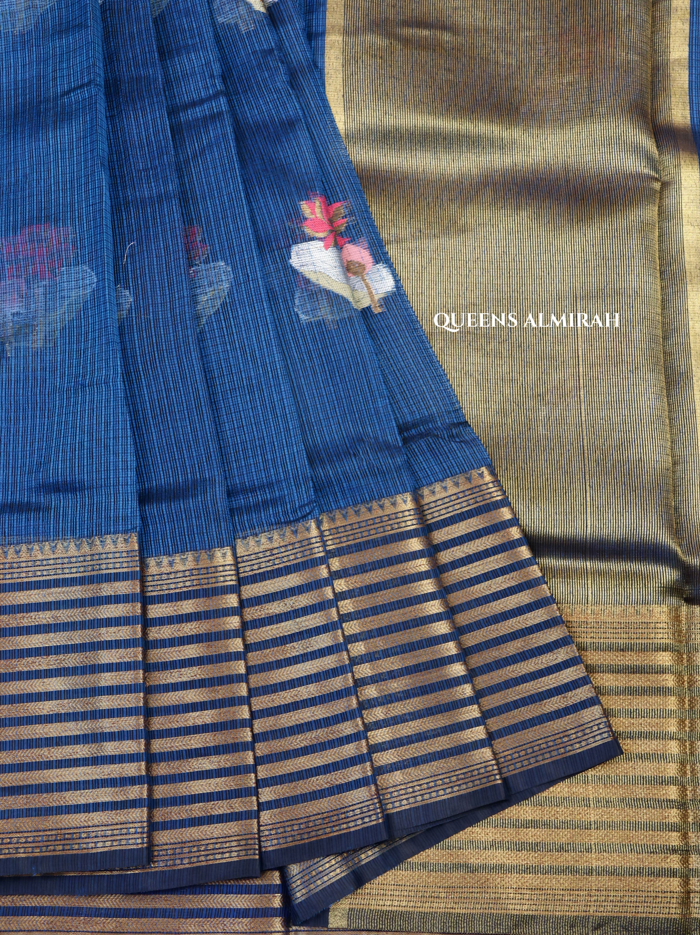 Peacock Blue With Varisapet Border Pure Kota Silk Saree