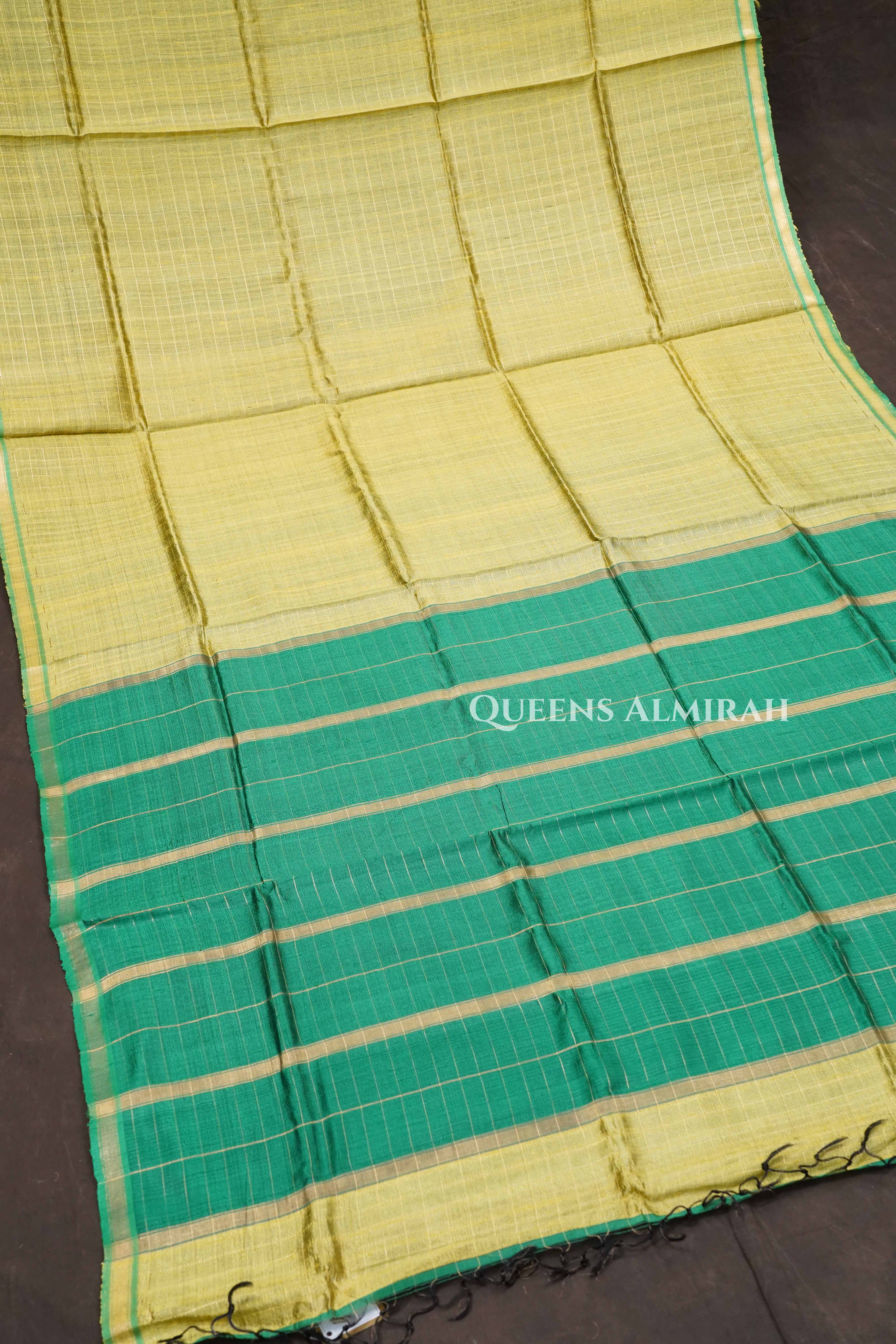 Green With Yellow Kanchivaram Raw Silk Saree