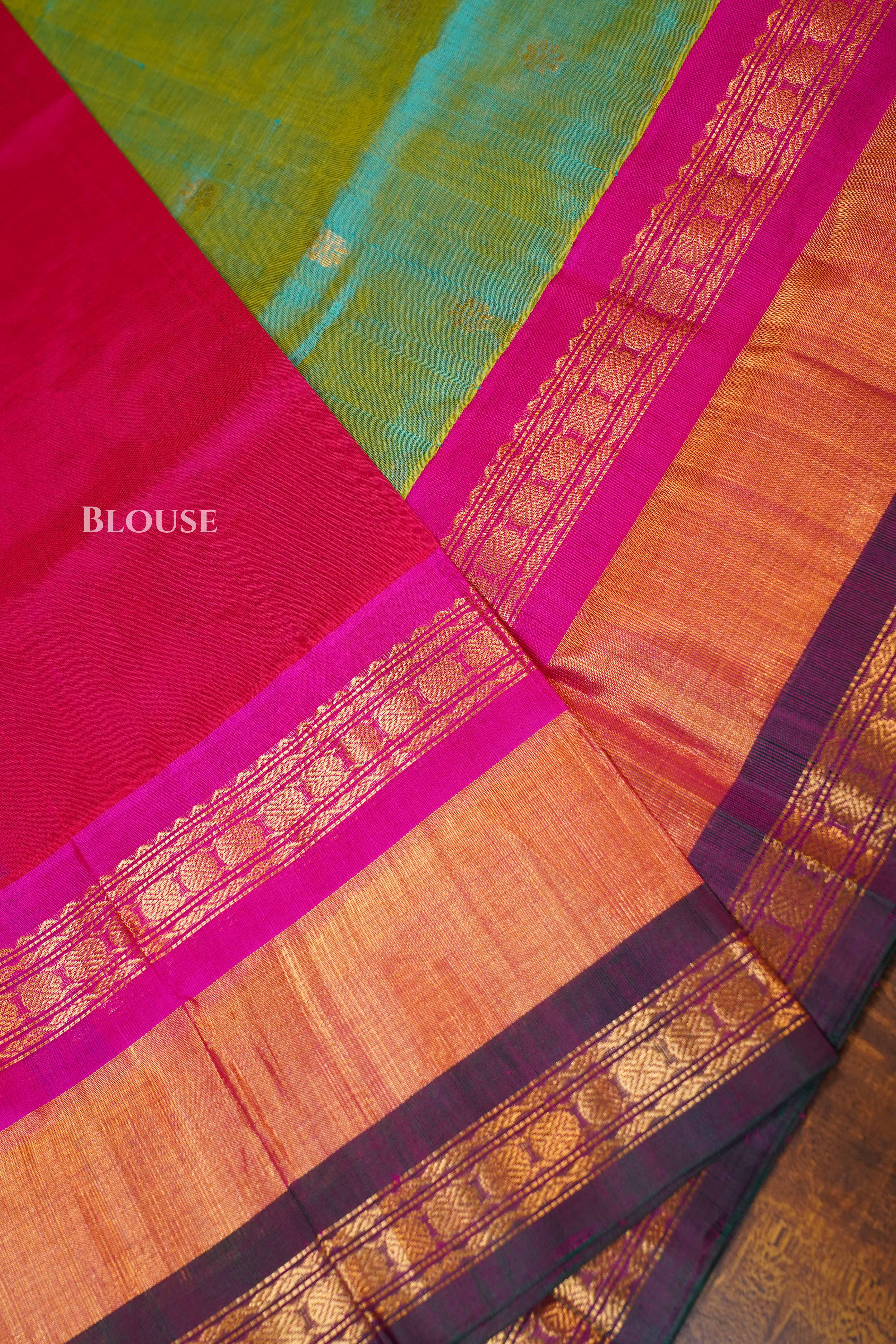 Sea Green With Pink Pure Kanchi Silk Cotton Saree