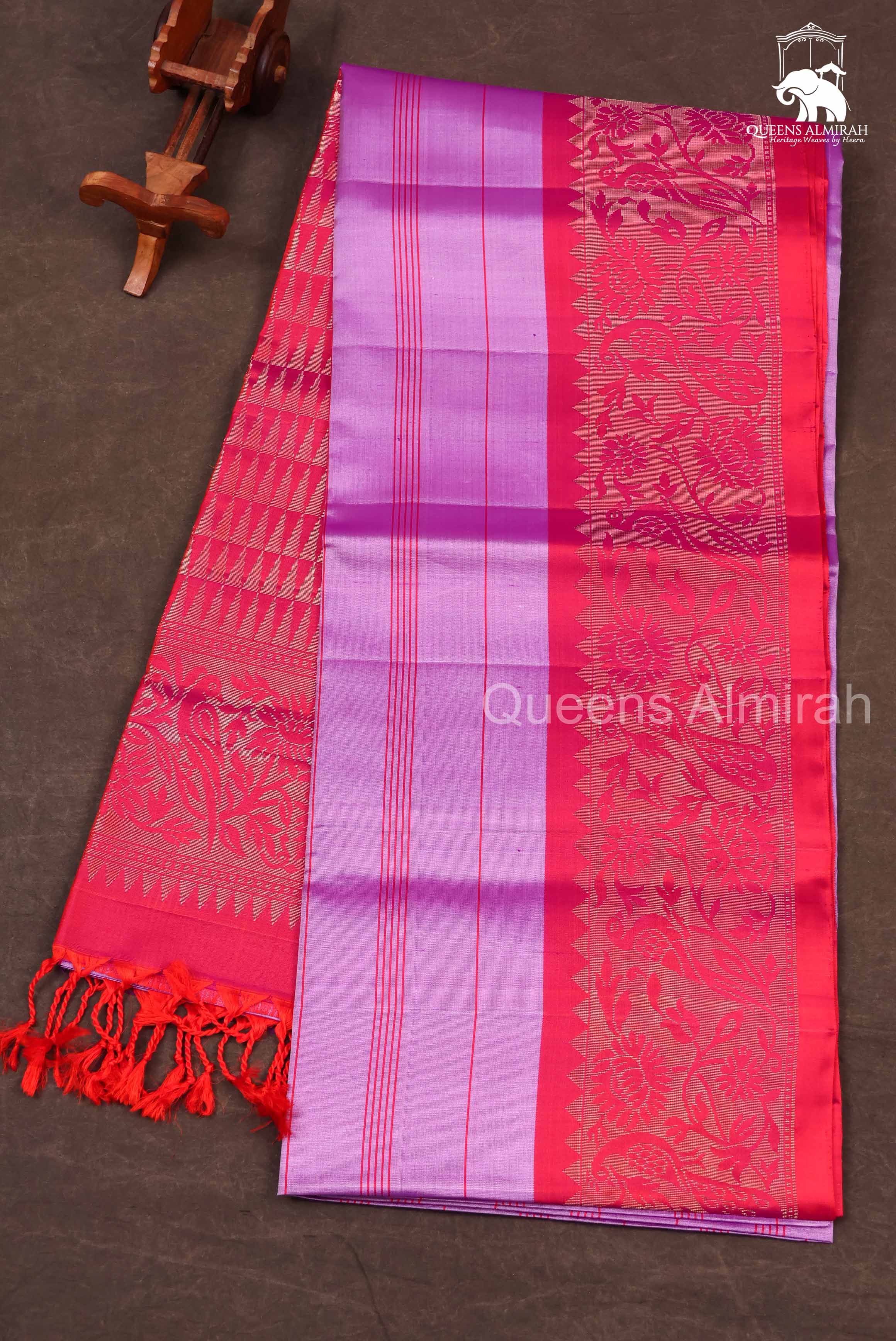 Lilac Purple With Pinkish Red Pure Soft Silk Saree