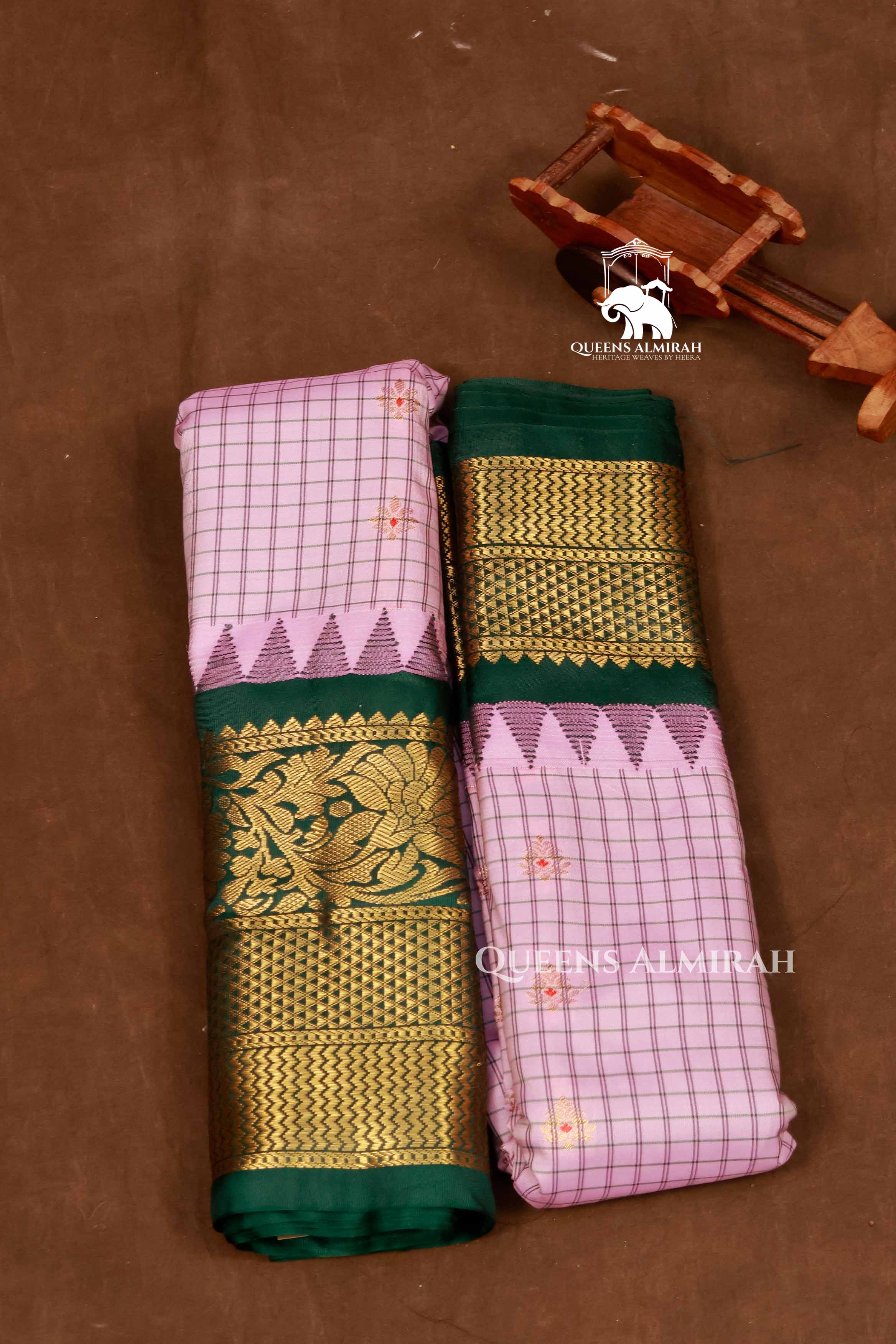 Lavender With White Kattam With Green Semi Gadwal Silk Saree