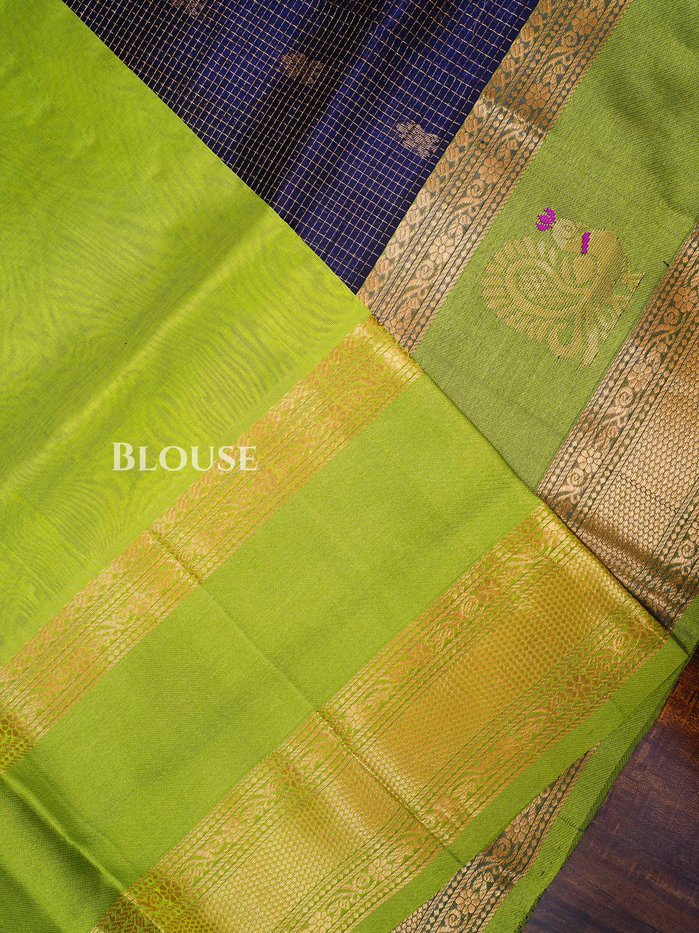 Navy Blue With Parrot Green Pure Kanchi Silk Cotton Saree