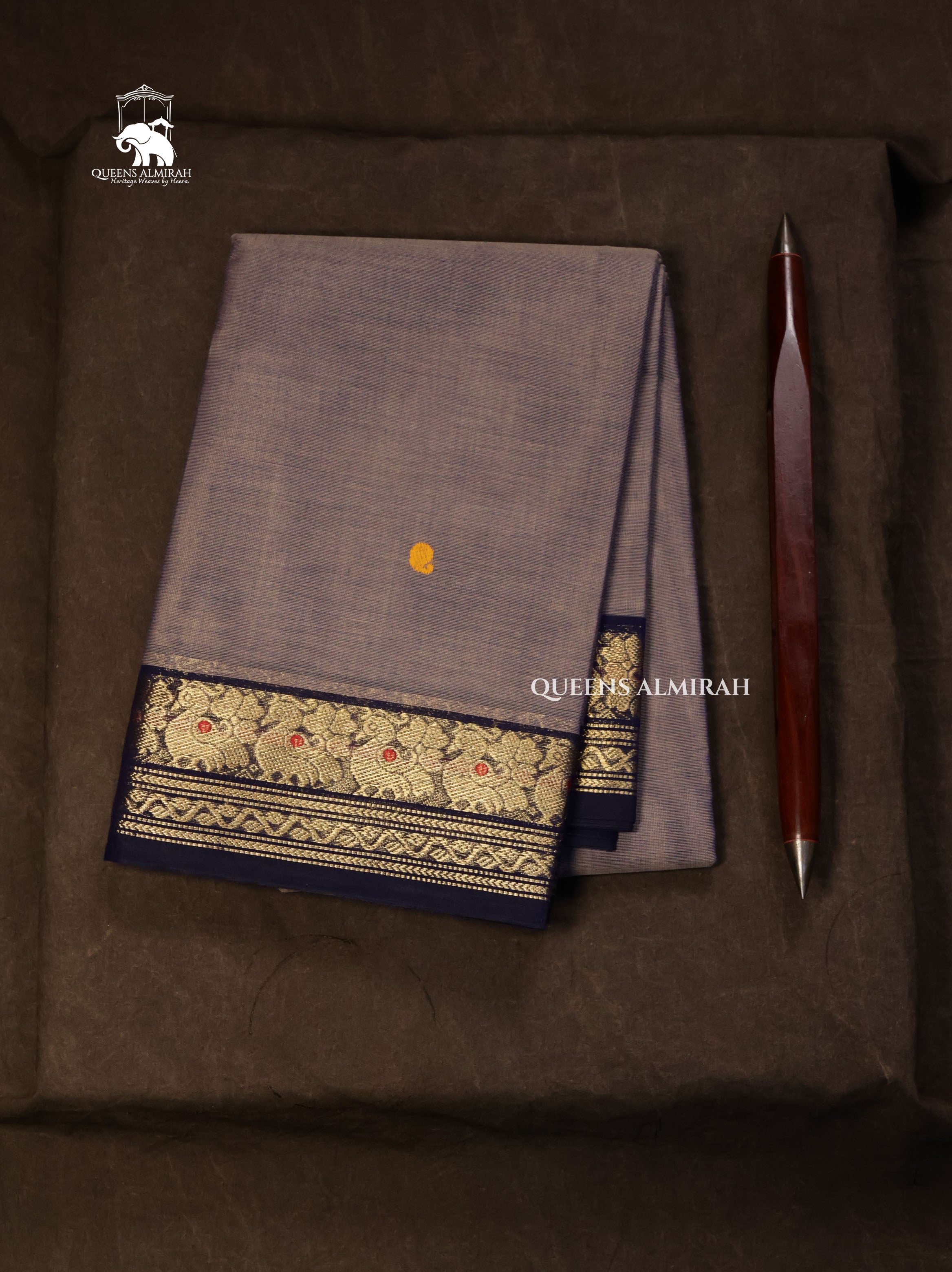 Grey With Dark Blue Kanchi Cotton Saree