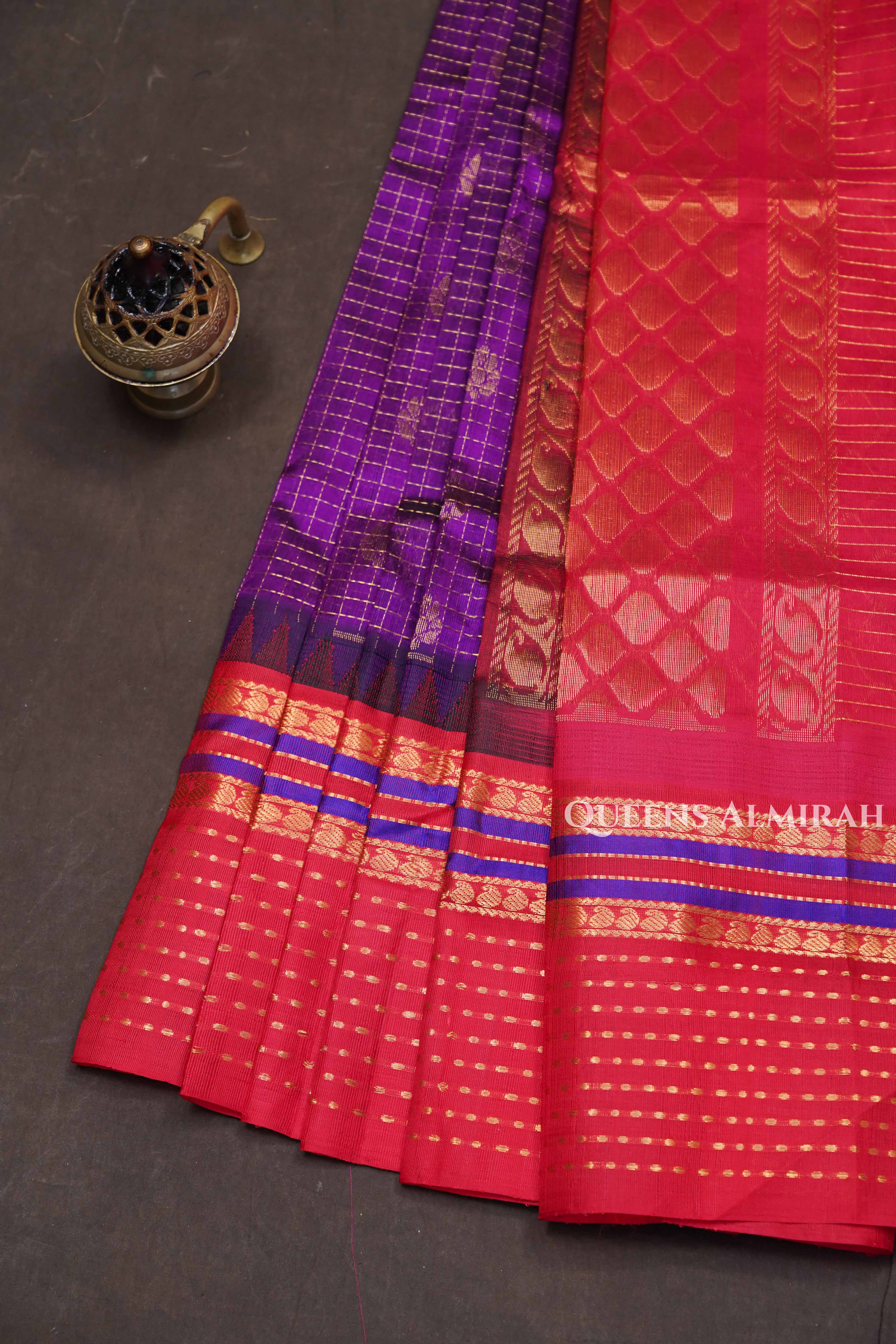 Grape Purple With Red Pure Silk Cotton Saree