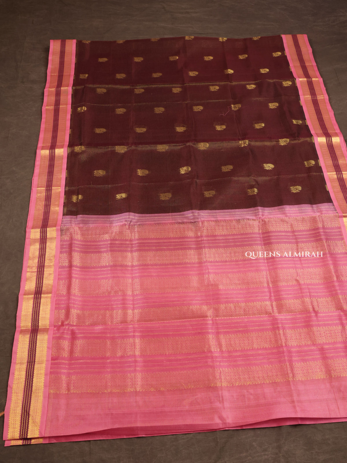 Cocoa Bean With Pink Pure Silk Cotton Saree