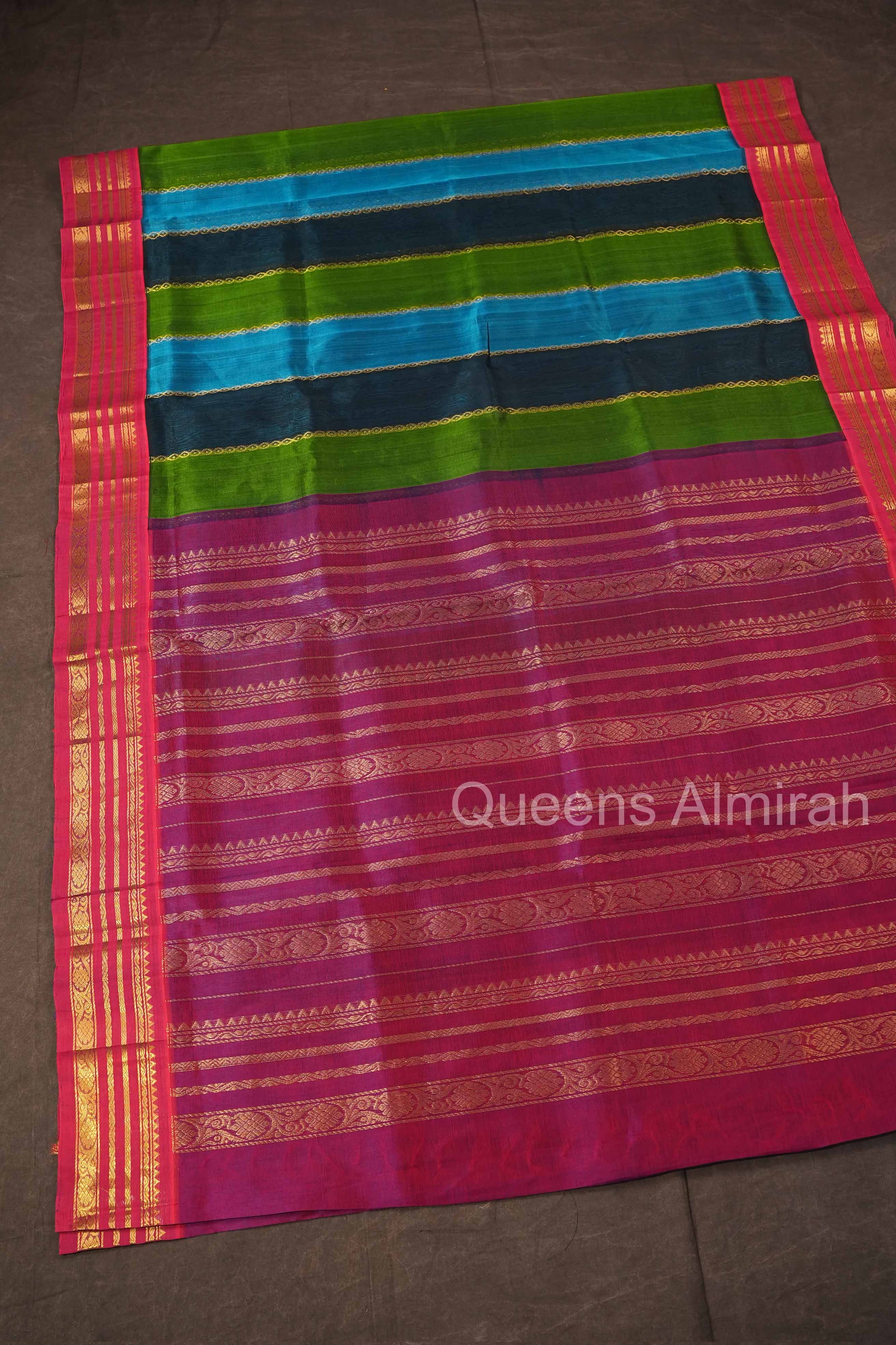 Multi Color With Purple Varisapet Border Pure Silk Cotton Saree