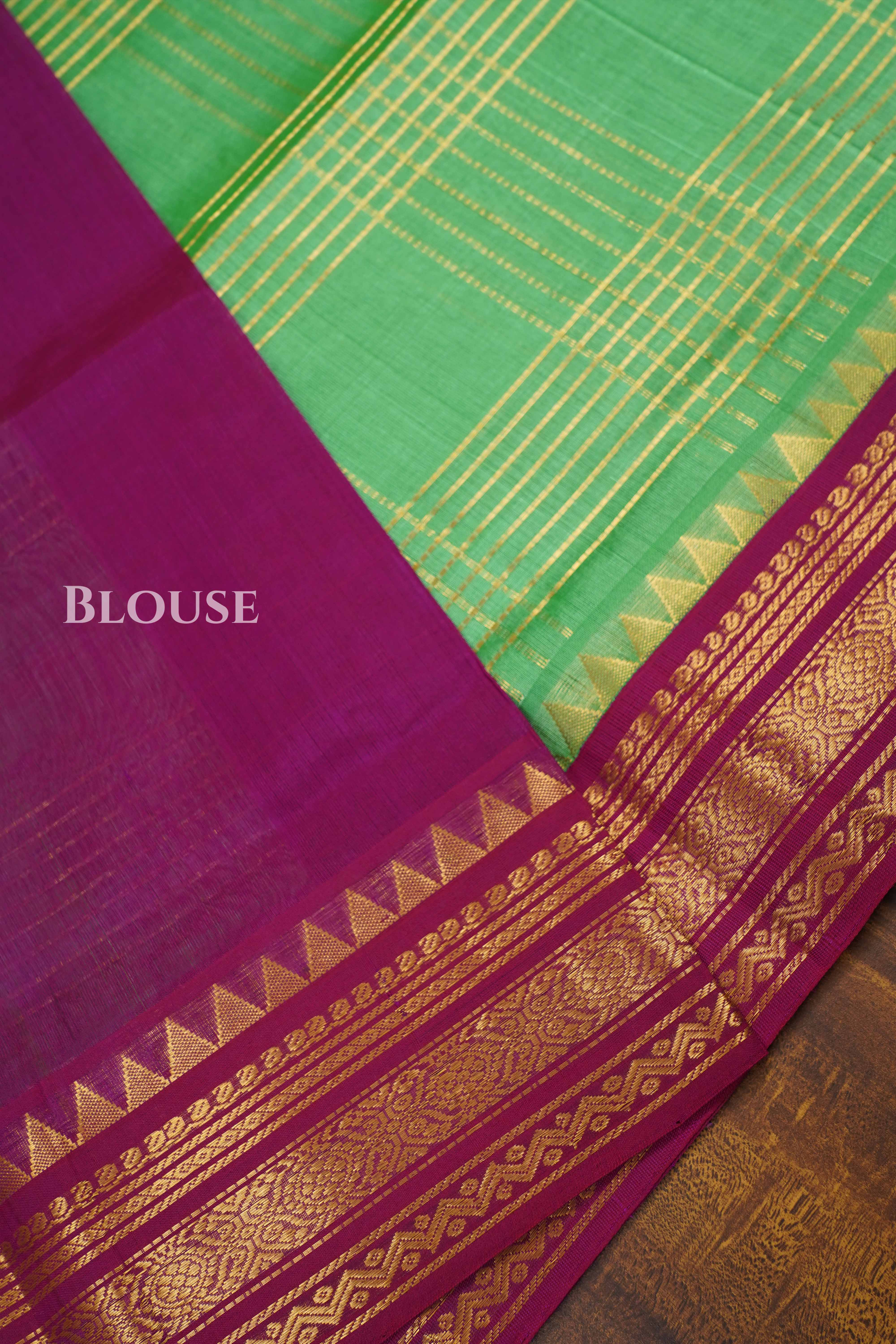 Mint Green With Purple Pure Silk Cotton Saree