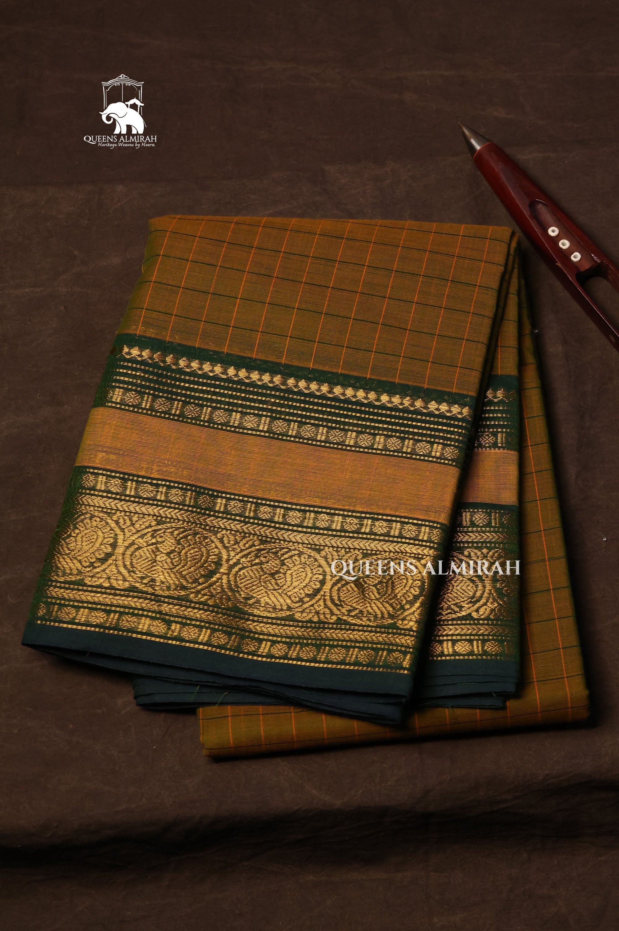 Green Kattam Kanchi Cotton Saree