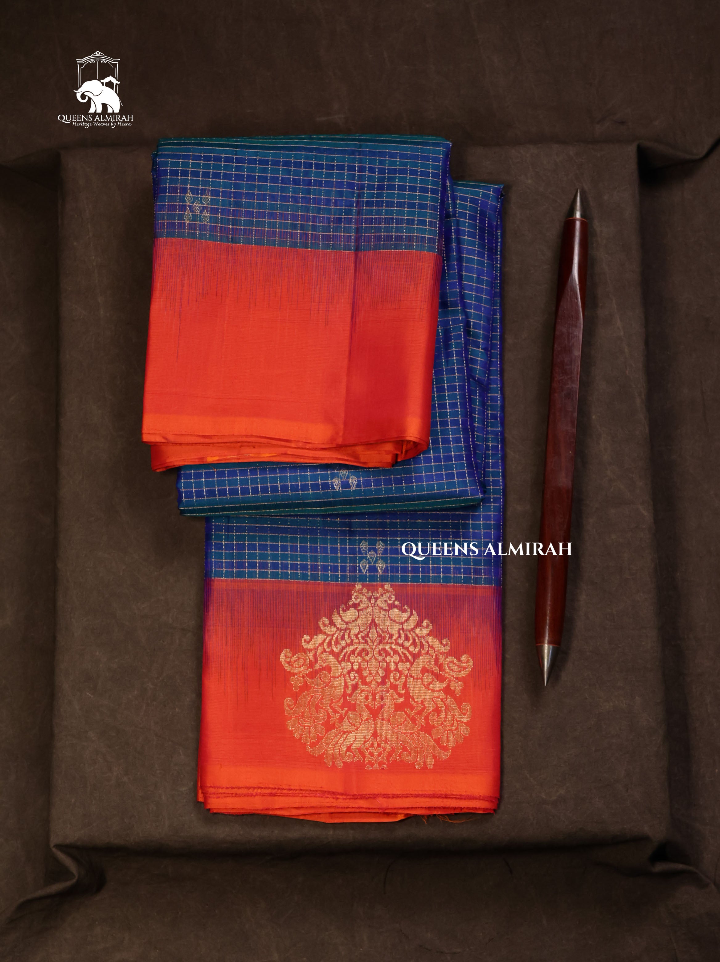 Peacock Blue With Tomato Red Pure Kanchivaram Silk Saree