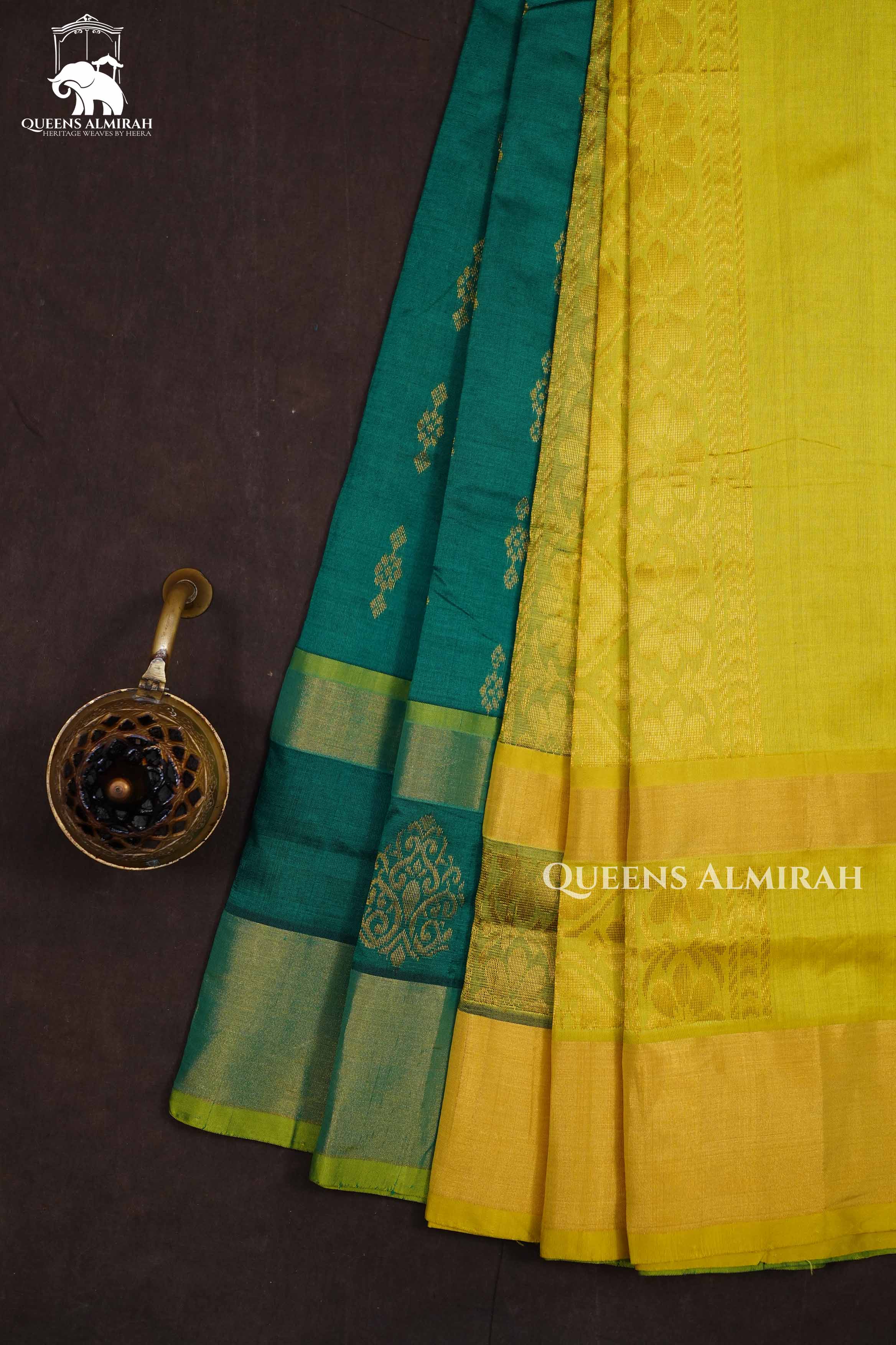 Sea Green With Yellow Budget Silk Cotton Saree