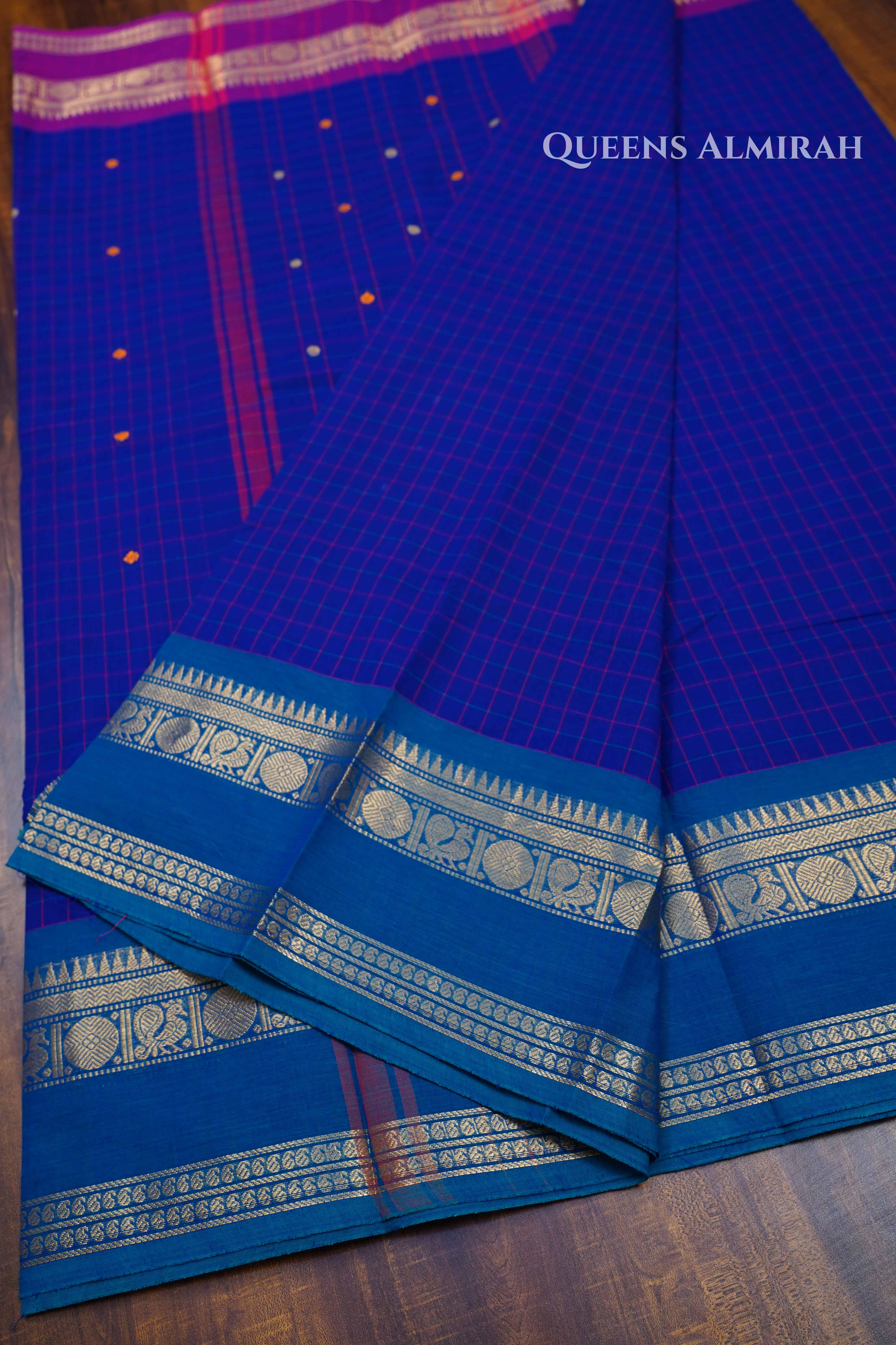 Ink Blue With Purple And Sea Blue Kanchi Cotton Saree