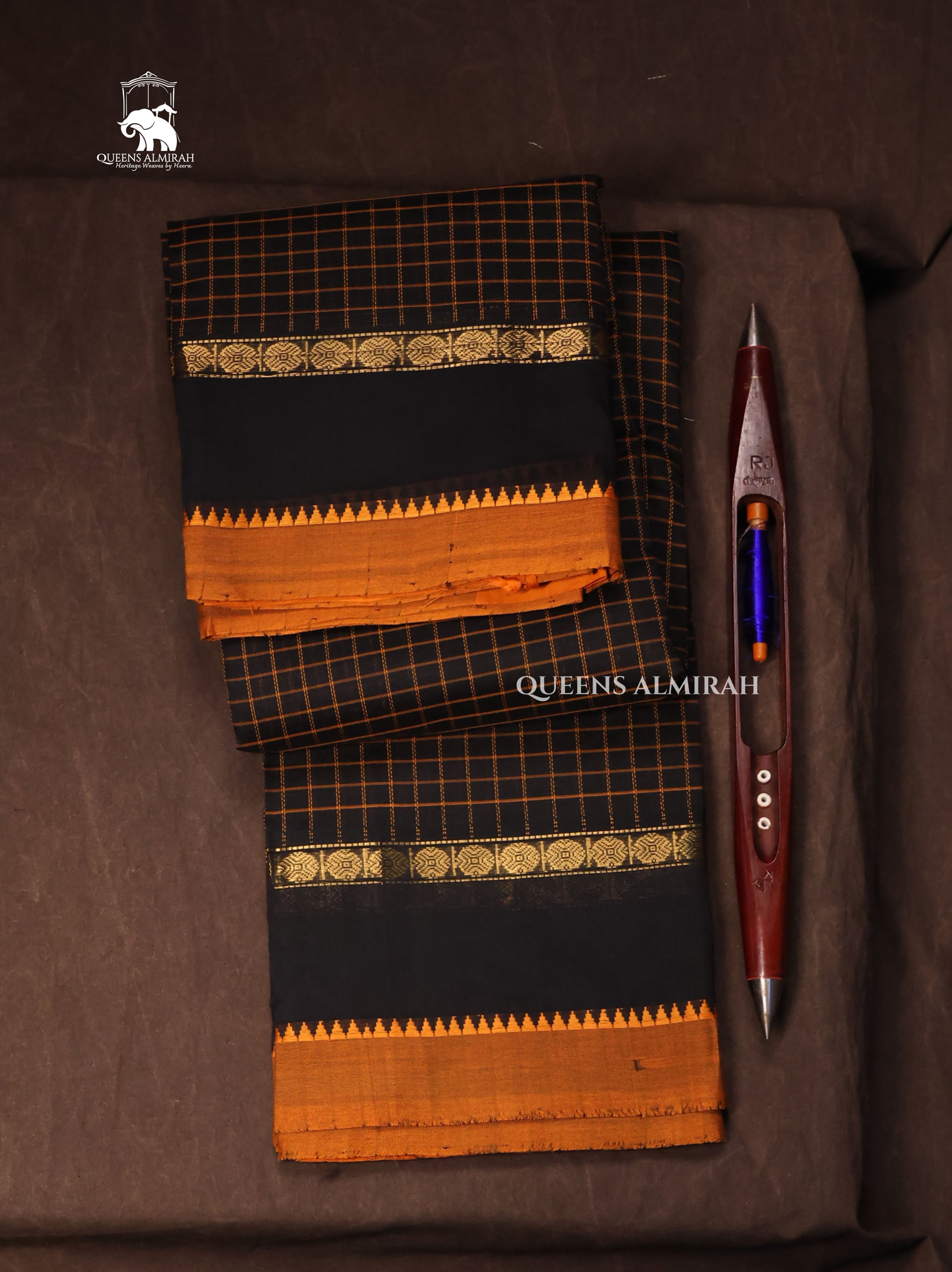 Black Kattam With Mustard Yellow Budget Silk Cotton Saree