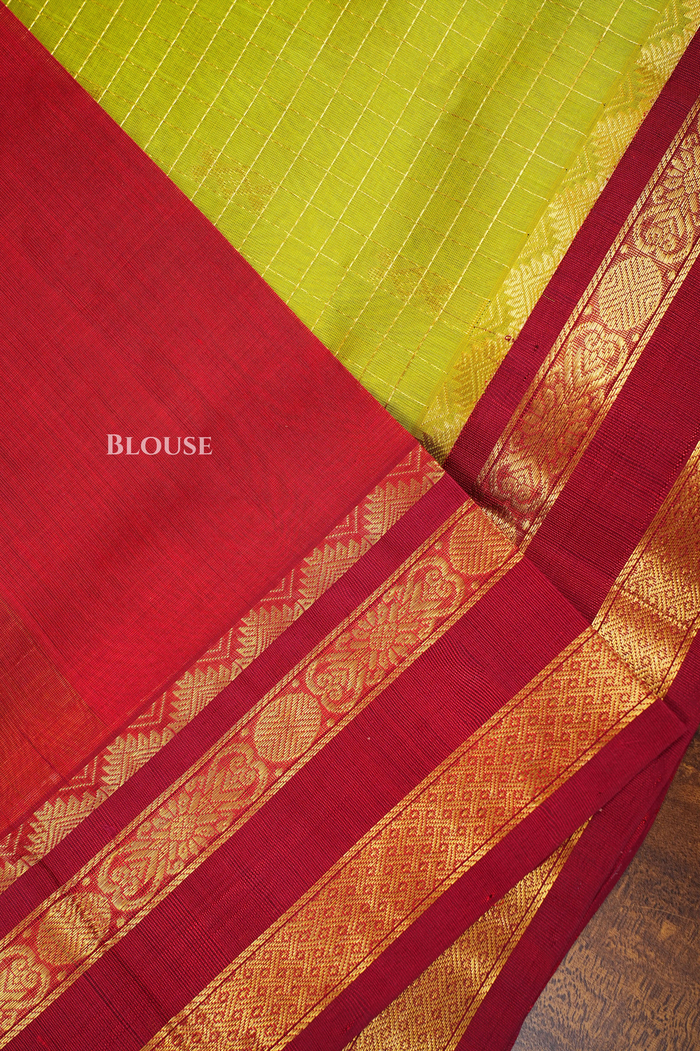 Parrot Green With Red Pure Silk Cotton Saree
