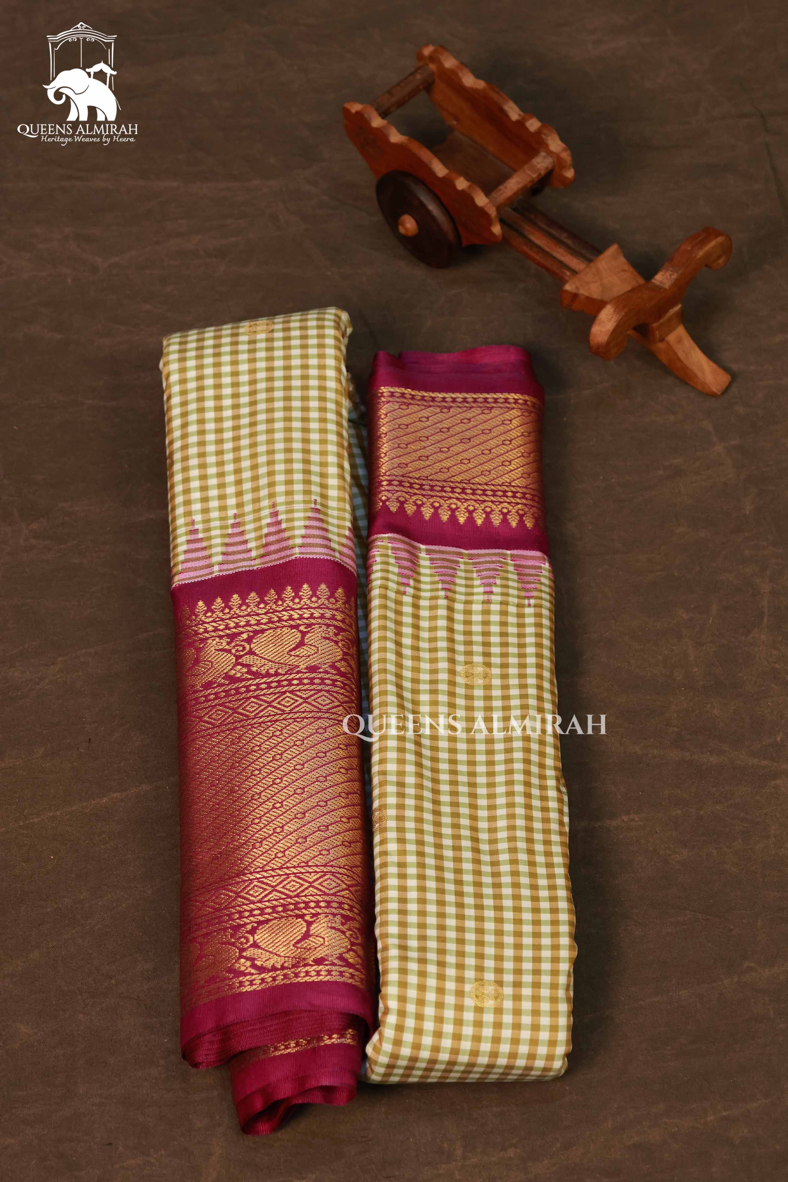 White With Green And Maroon Border Semi Gadwal Silk Saree