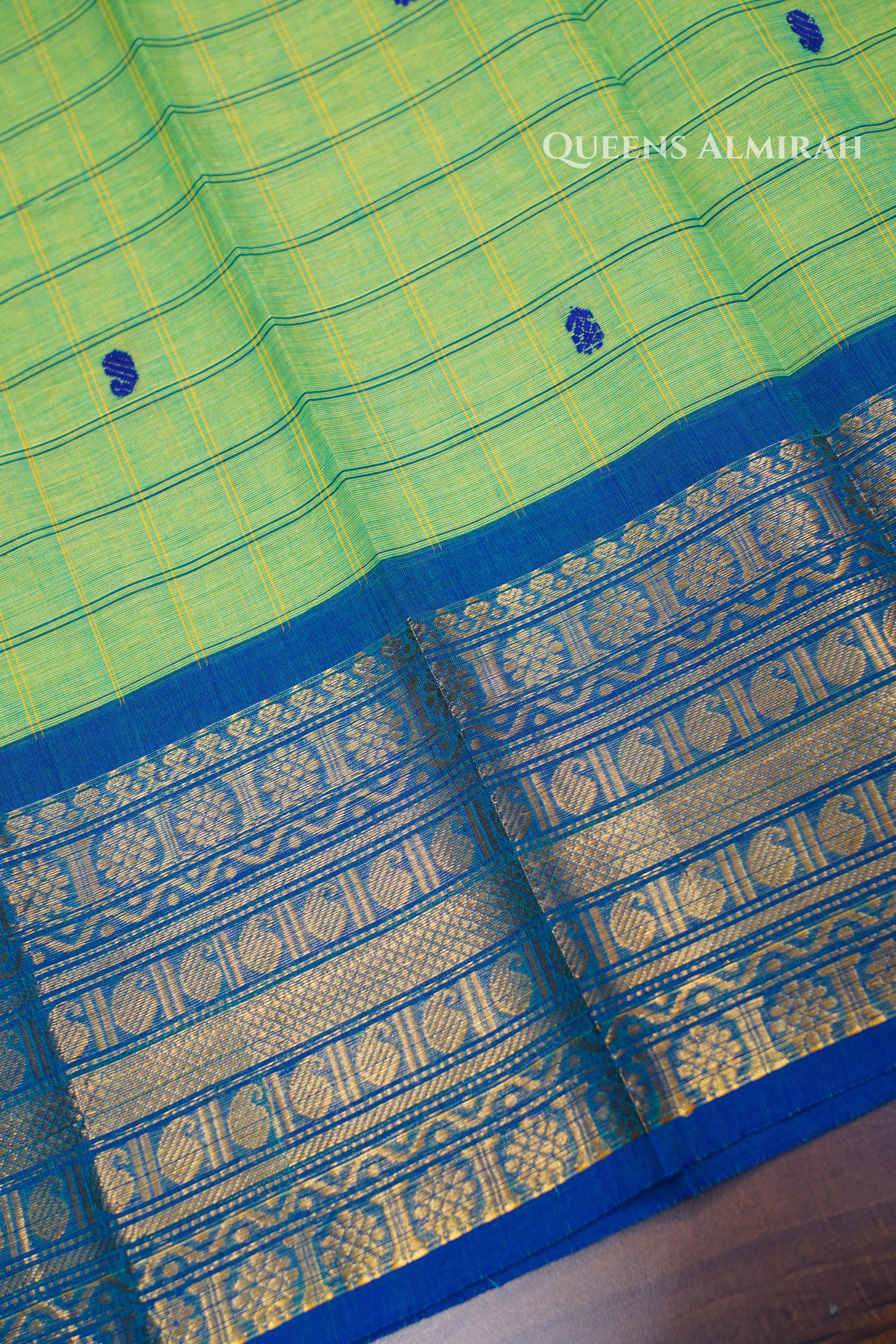 Pista Green With Blue Kanchi Cotton Saree