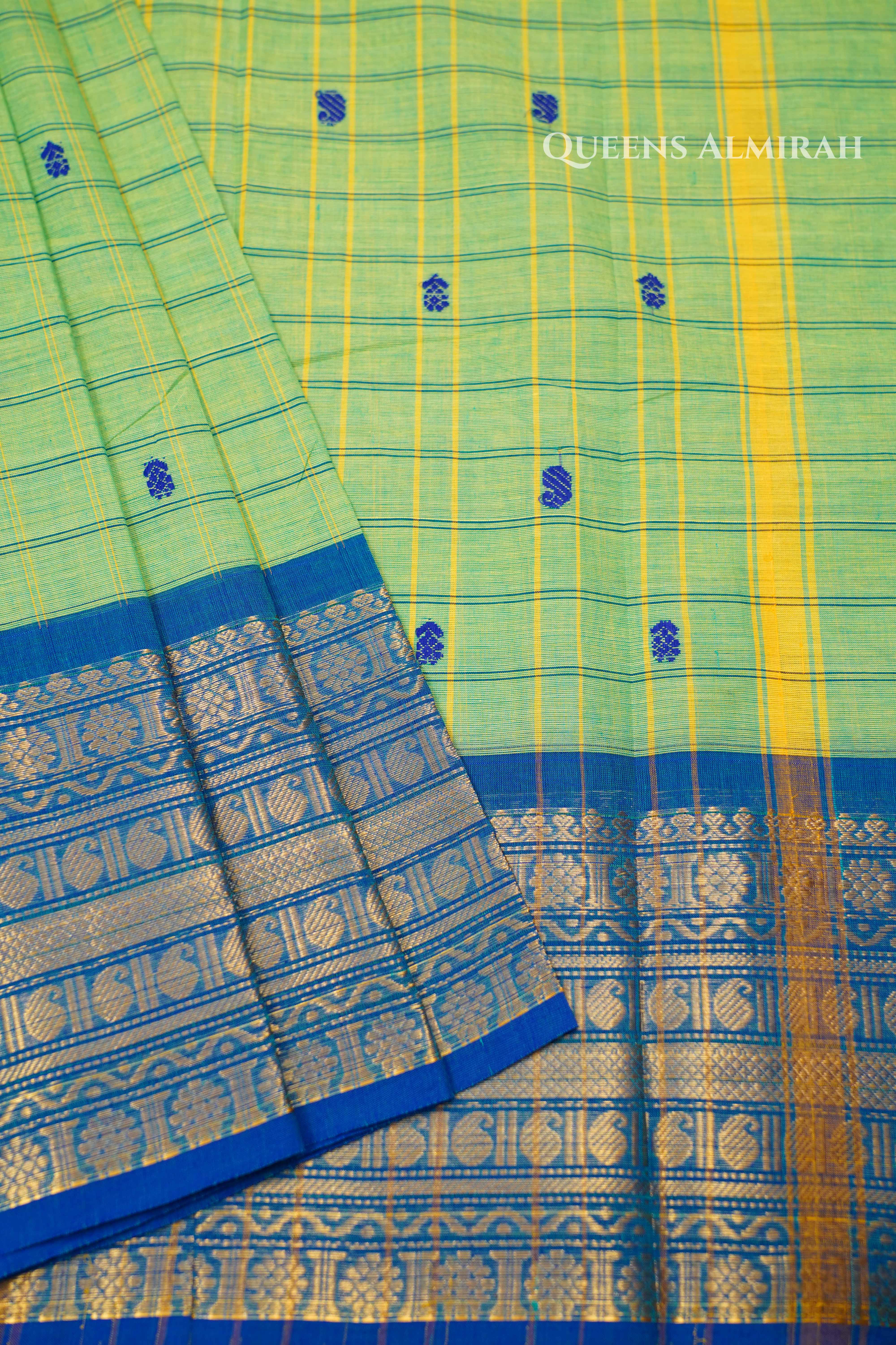 Pista Green With Blue Kanchi Cotton Saree