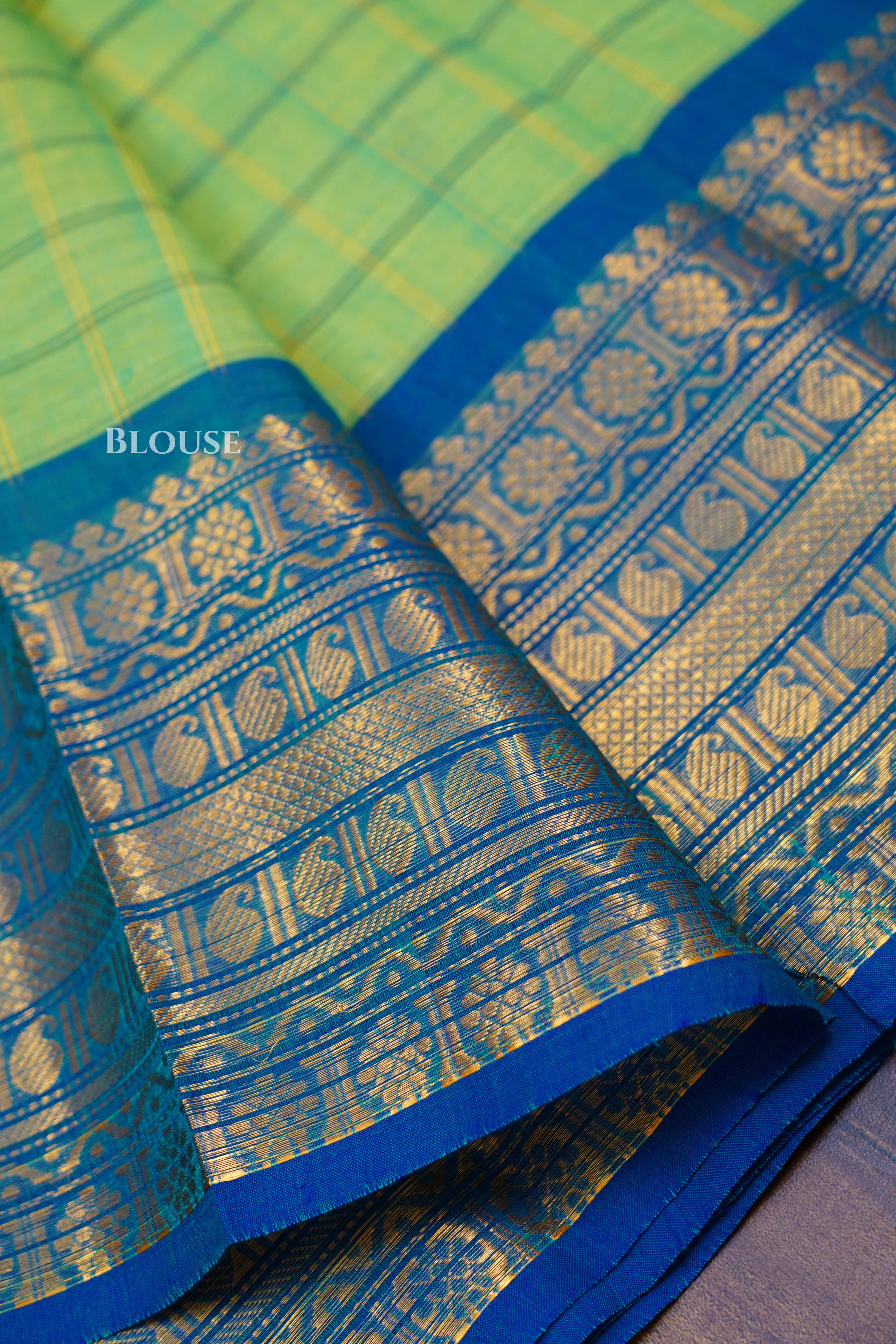 Pista Green With Blue Kanchi Cotton Saree