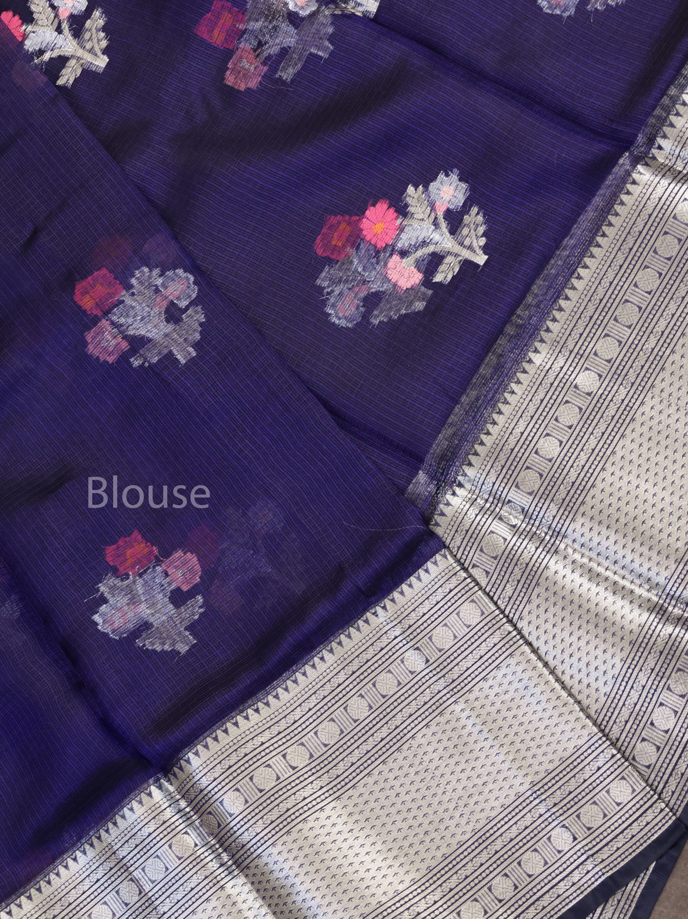 Navy Blue Pure Kota Silk Saree