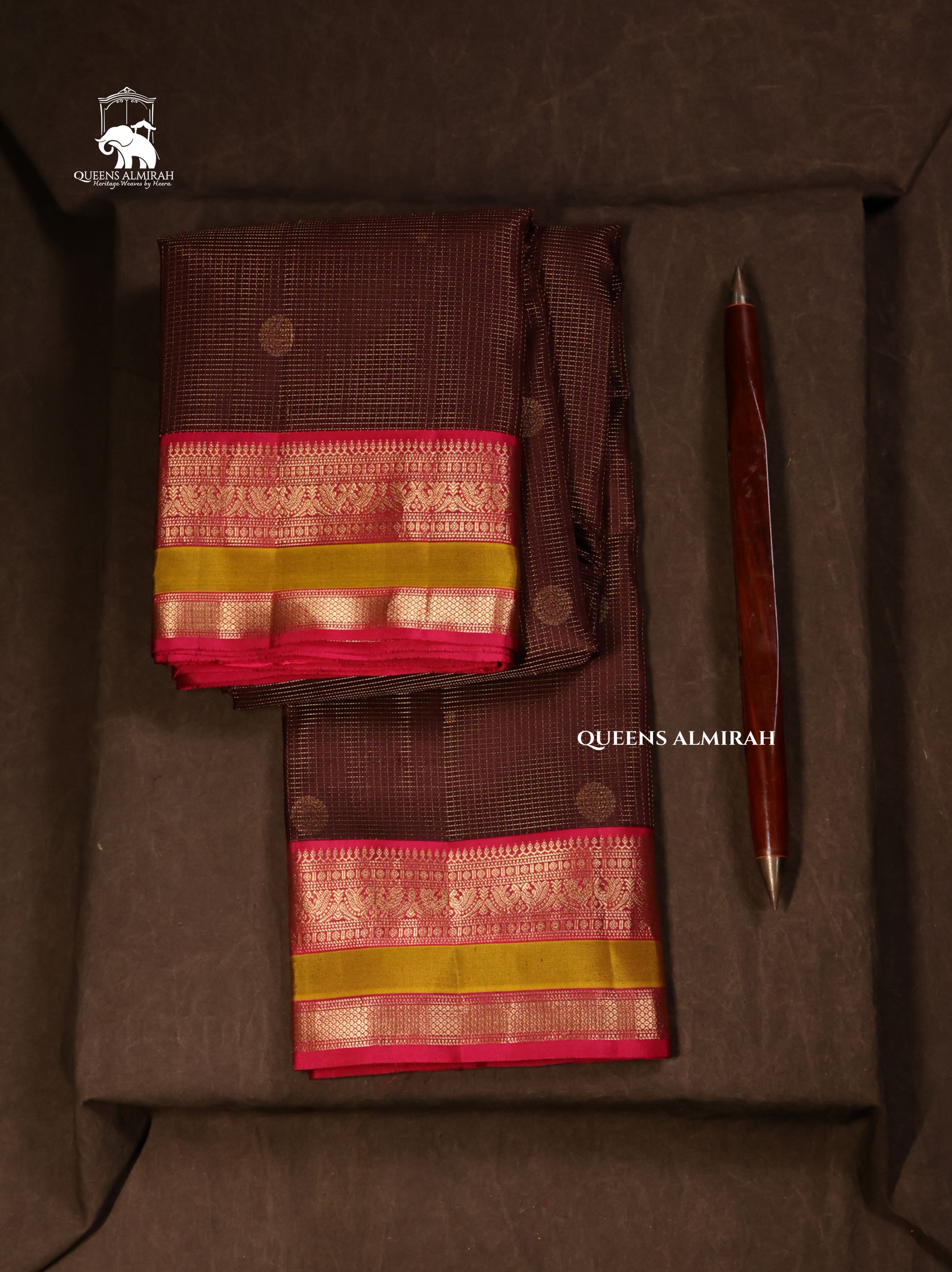 Brown With Pink Pure Kanchivaram Silk Saree