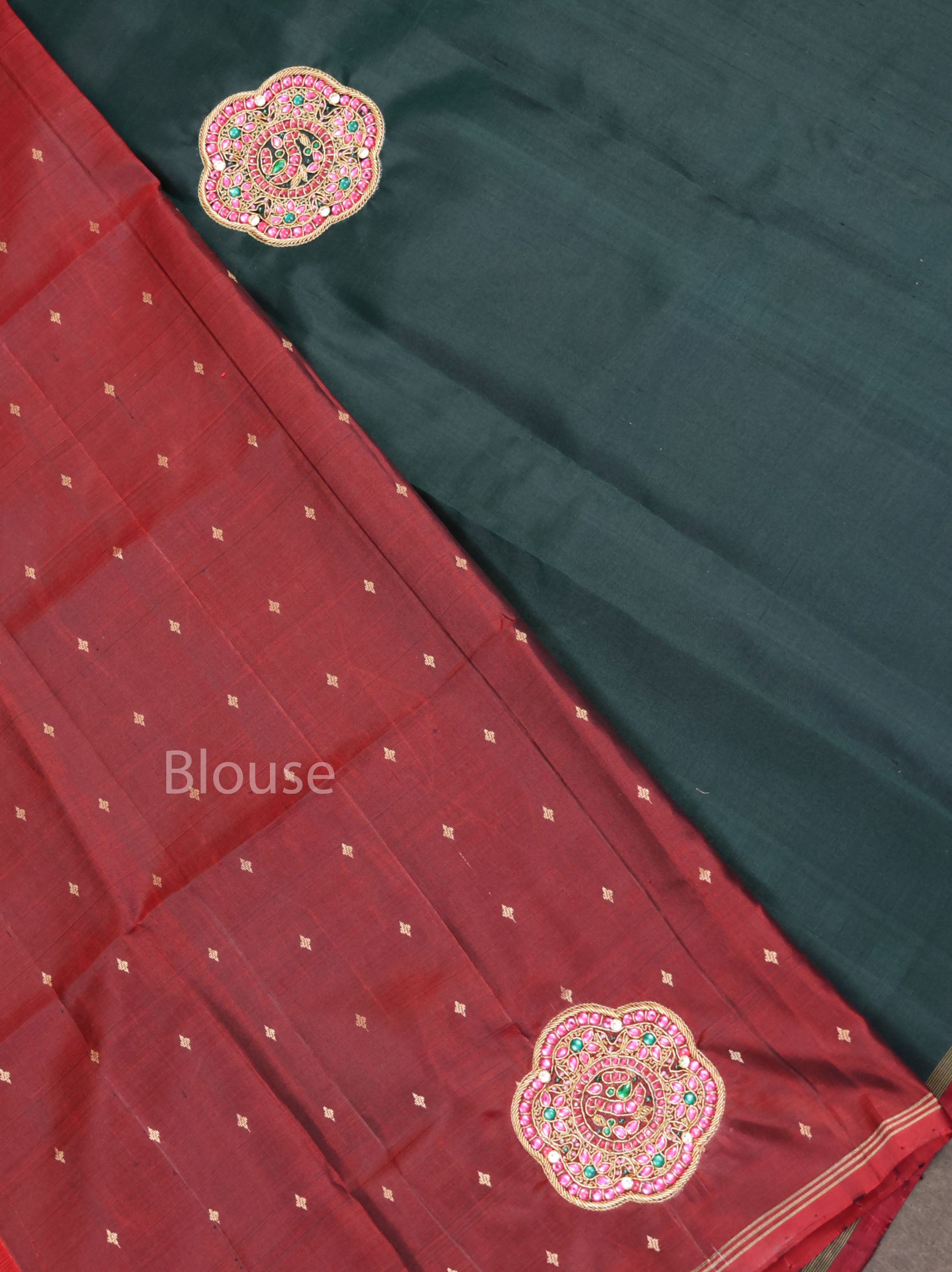 Meenakshi Green With Maroon Rakkadai Designer Silk Saree
