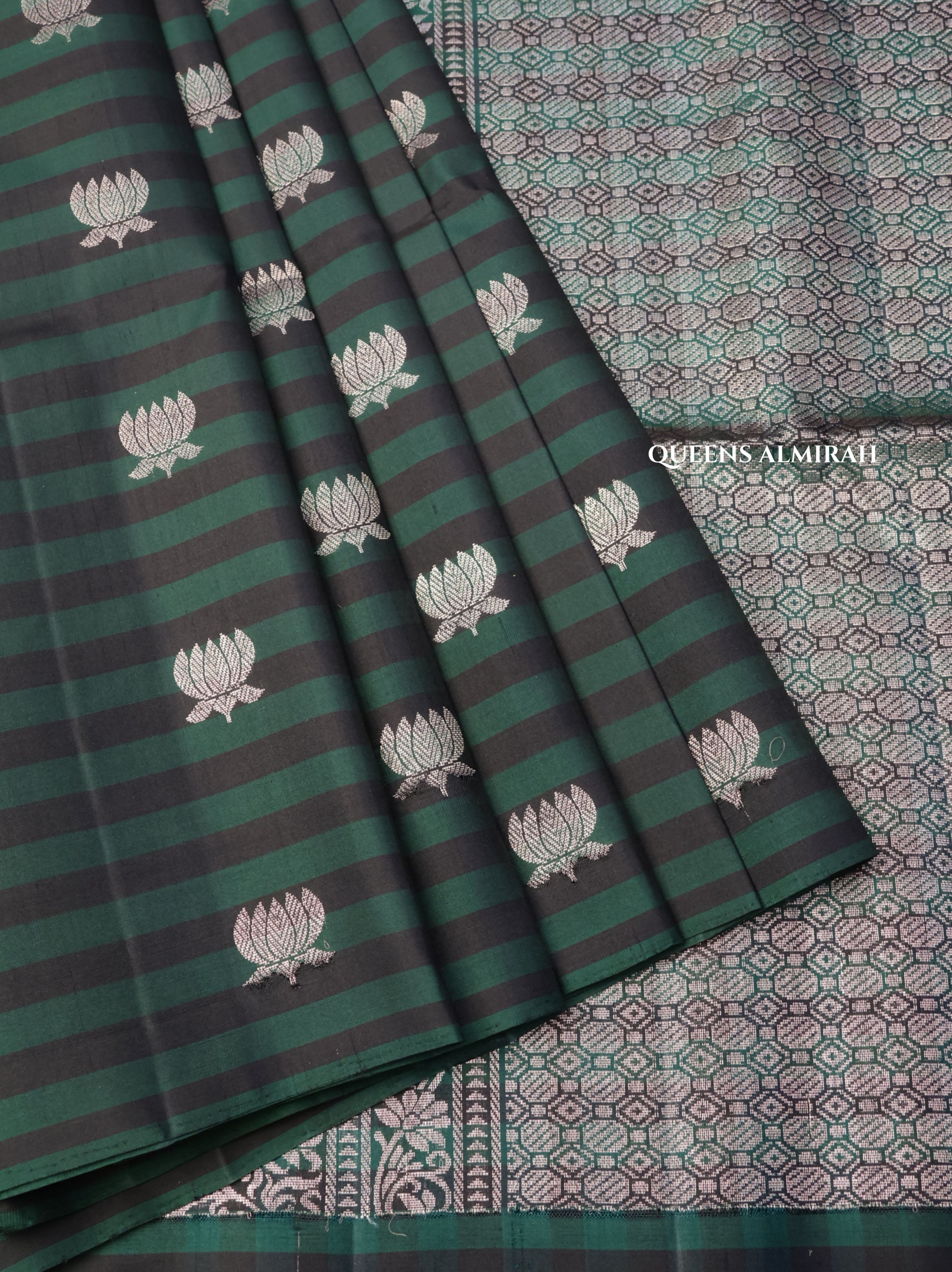 Green With Black Pure Soft Silk Saree