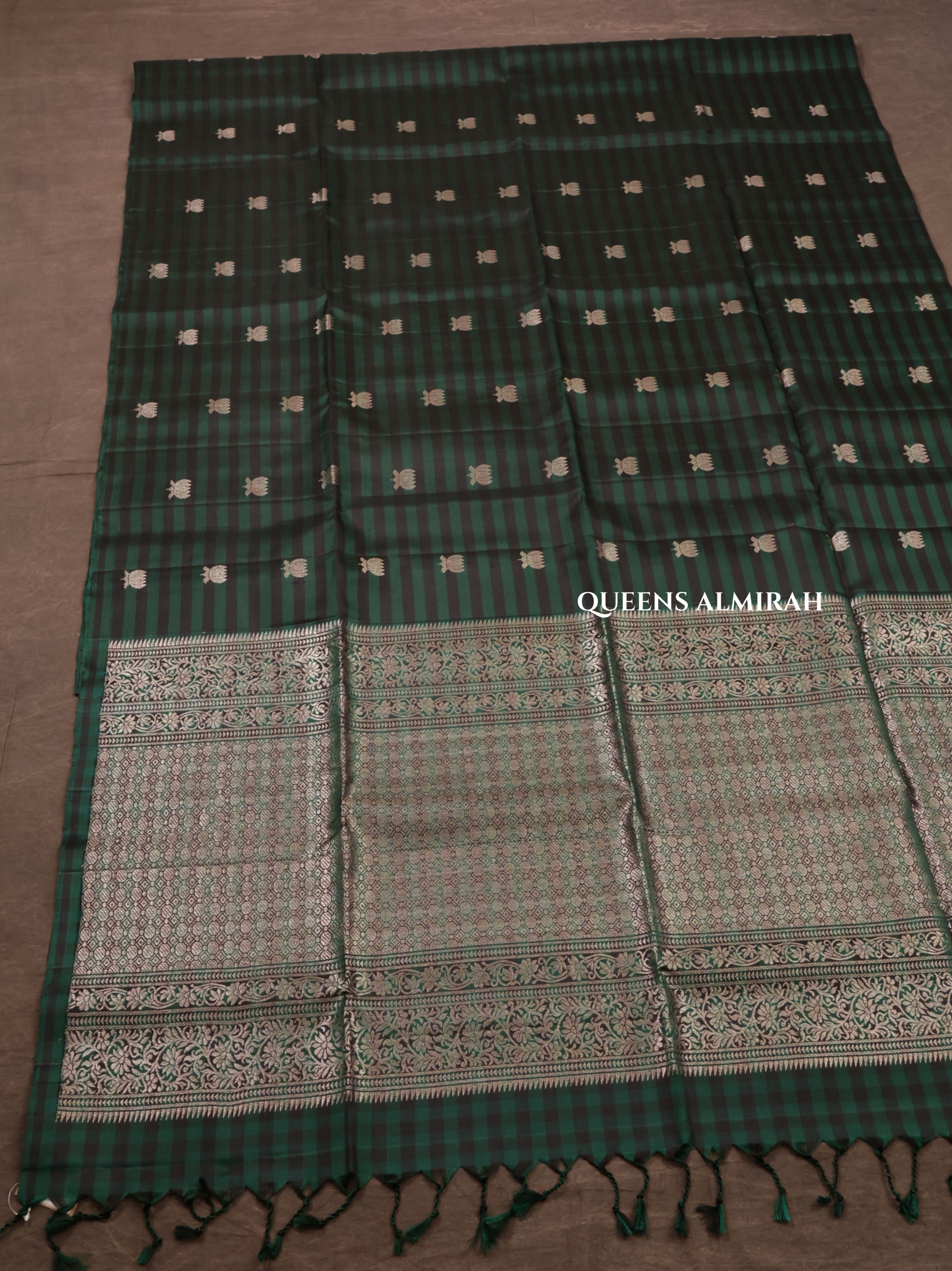 Green With Black Pure Soft Silk Saree