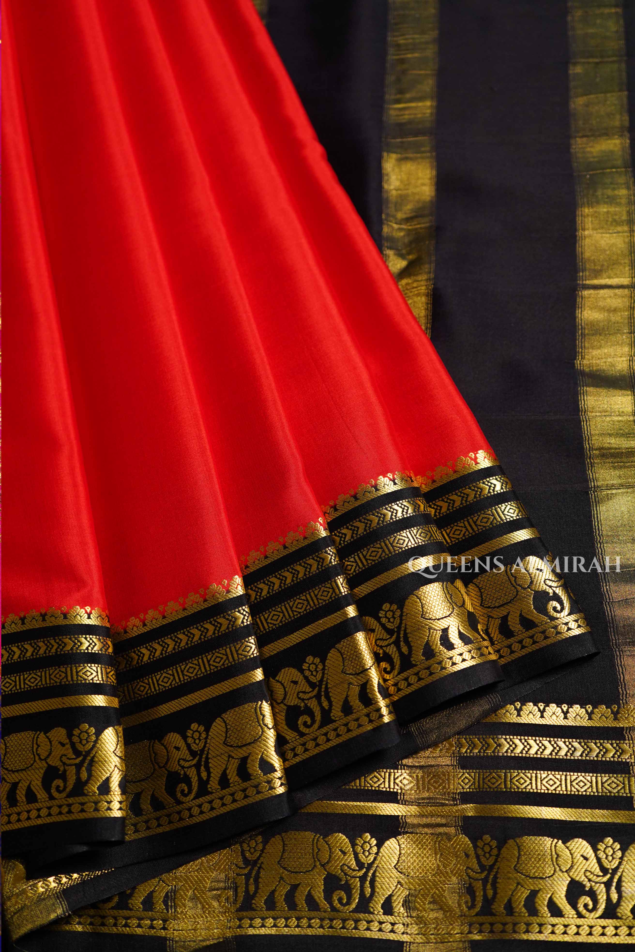 Red With Black Mysore Silk Saree