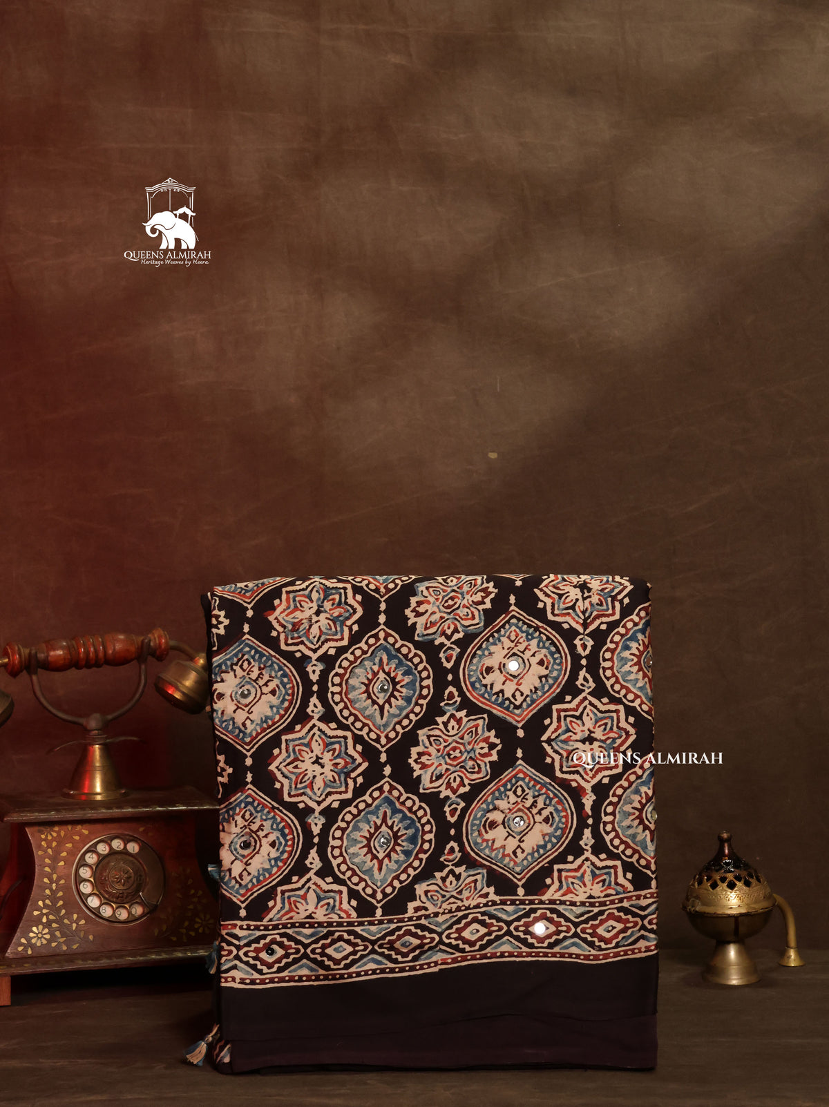 Black  Ajrakh Mirror Work Modal Silk Saree