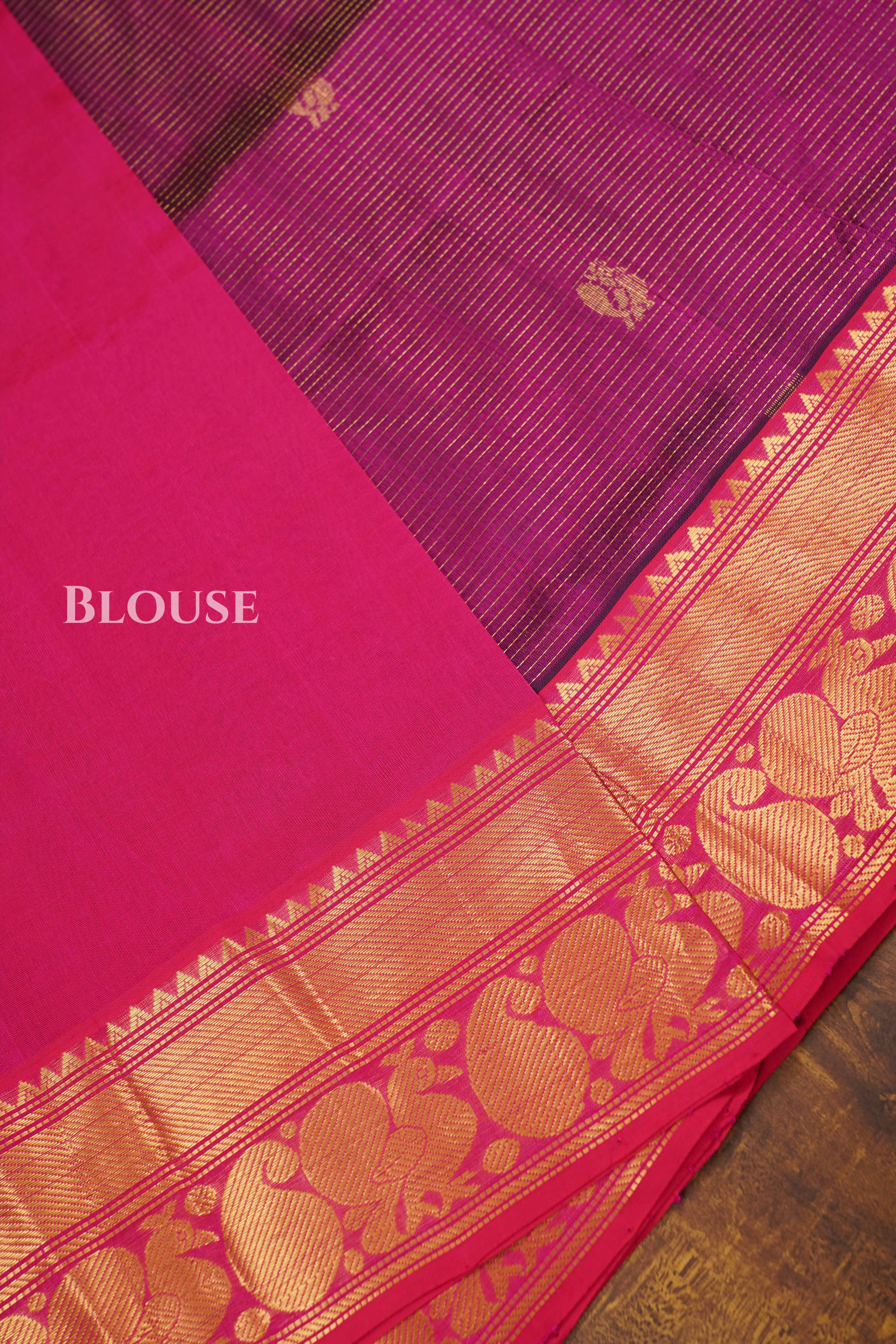 Mulberry Purple With Rani Pink Pure Silk Cotton Saree
