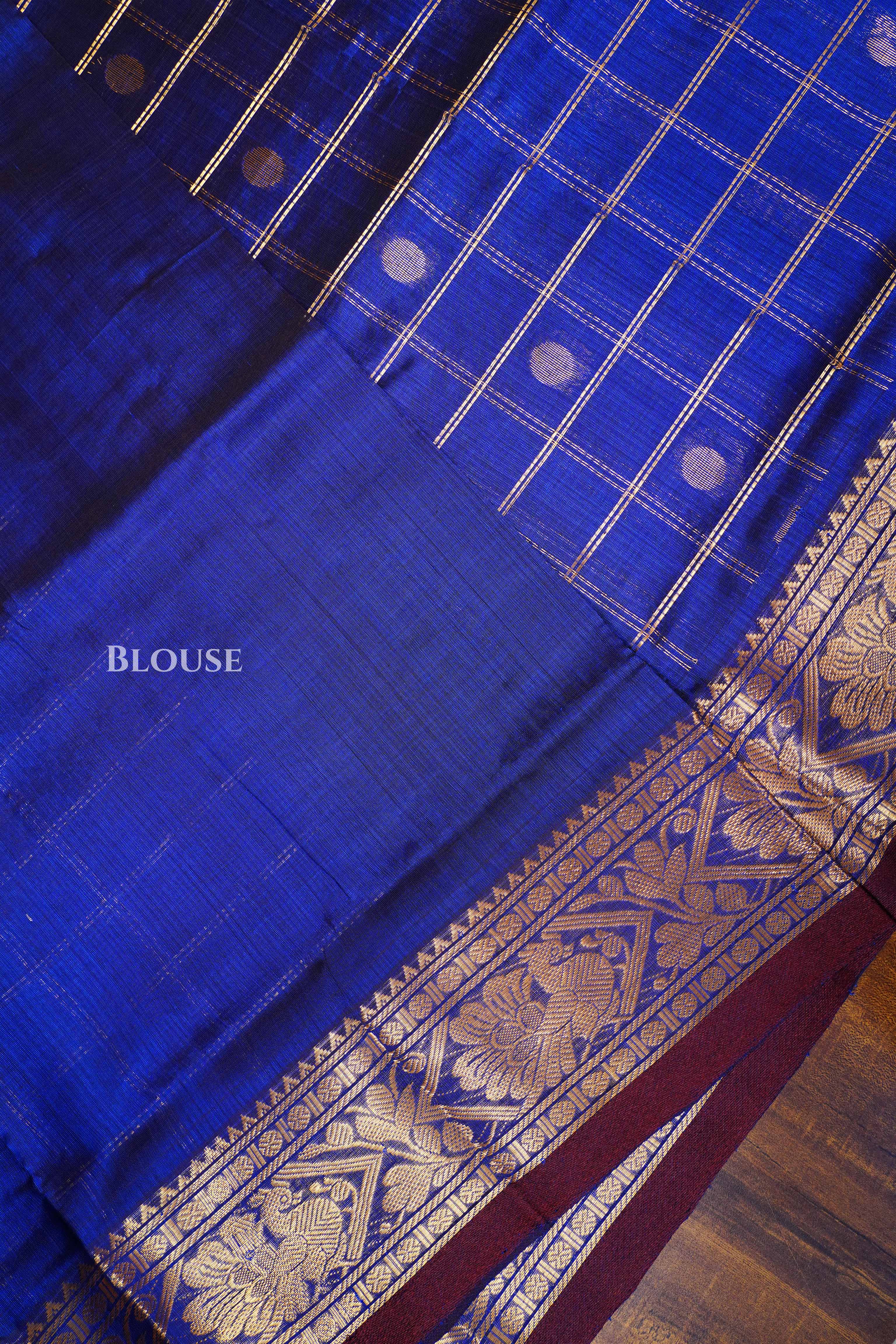 Dark Navy Blue Pure Kanchi Silk Cotton Saree