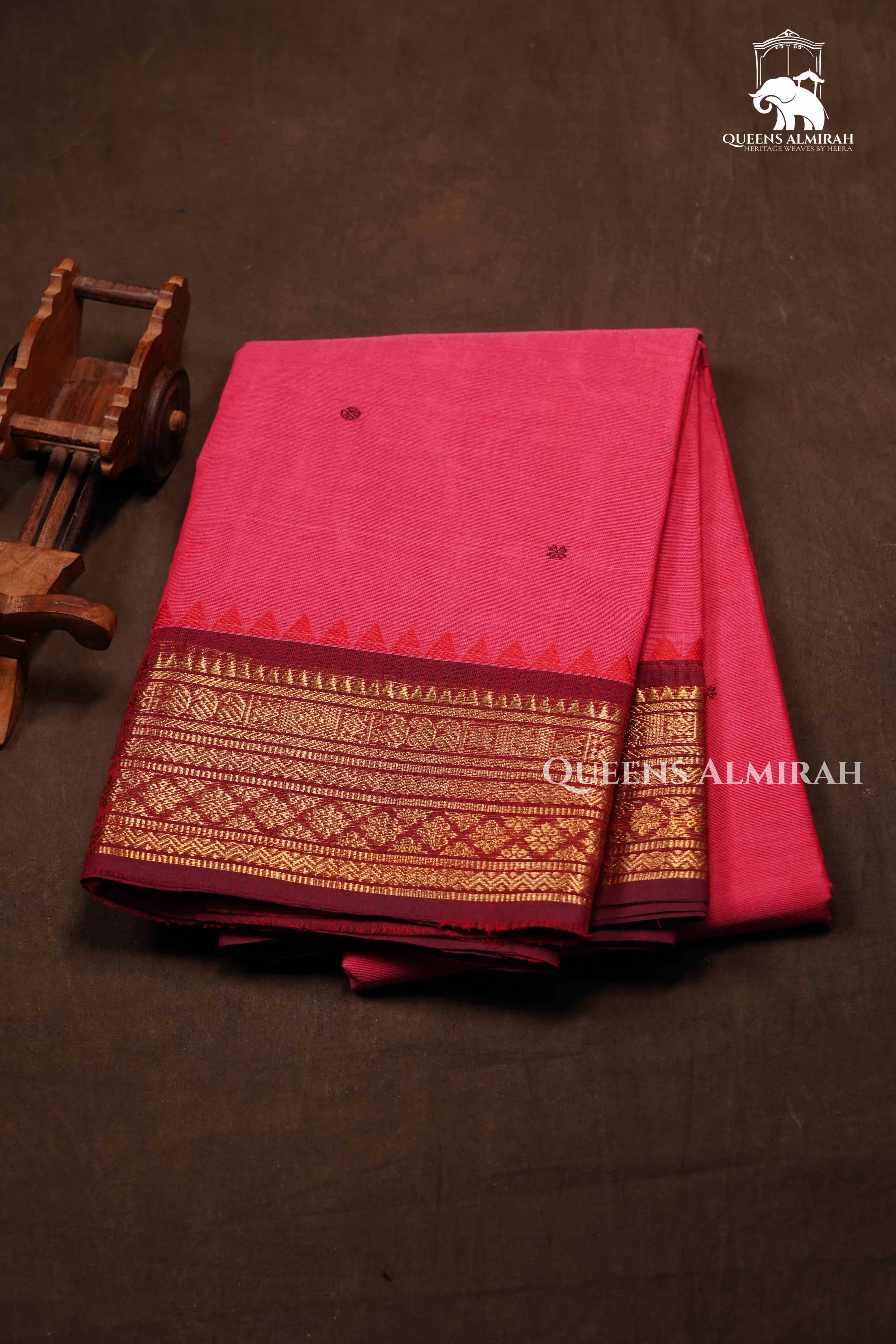 Pink With Red Kanchi Cotton Saree