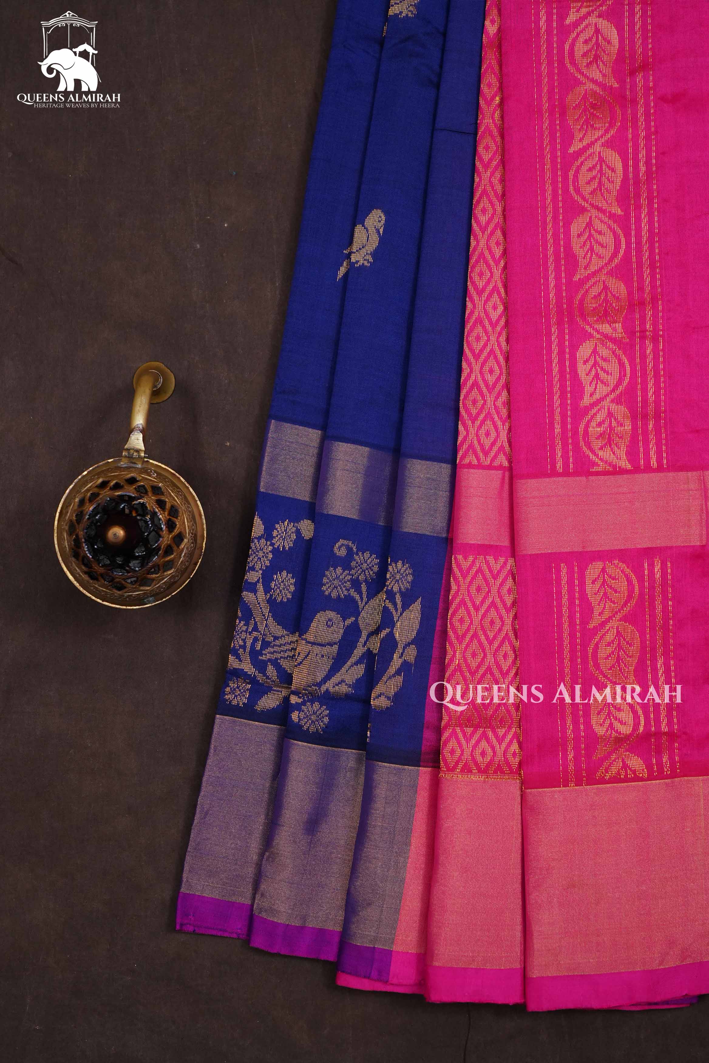 Blue With Pink Budget Silk Cotton Saree