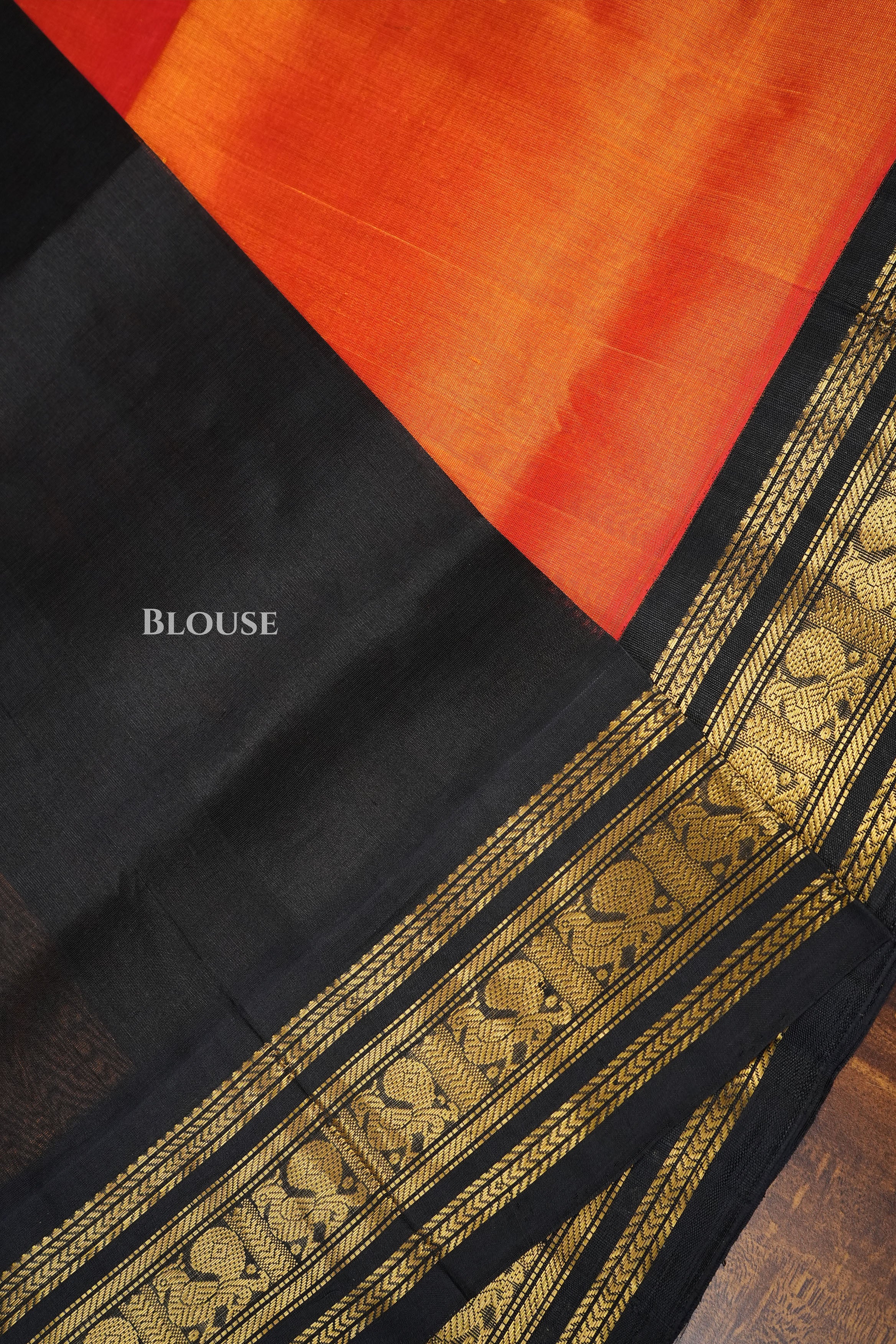 Orange With Black Pure Kanchi Silk Cotton Saree