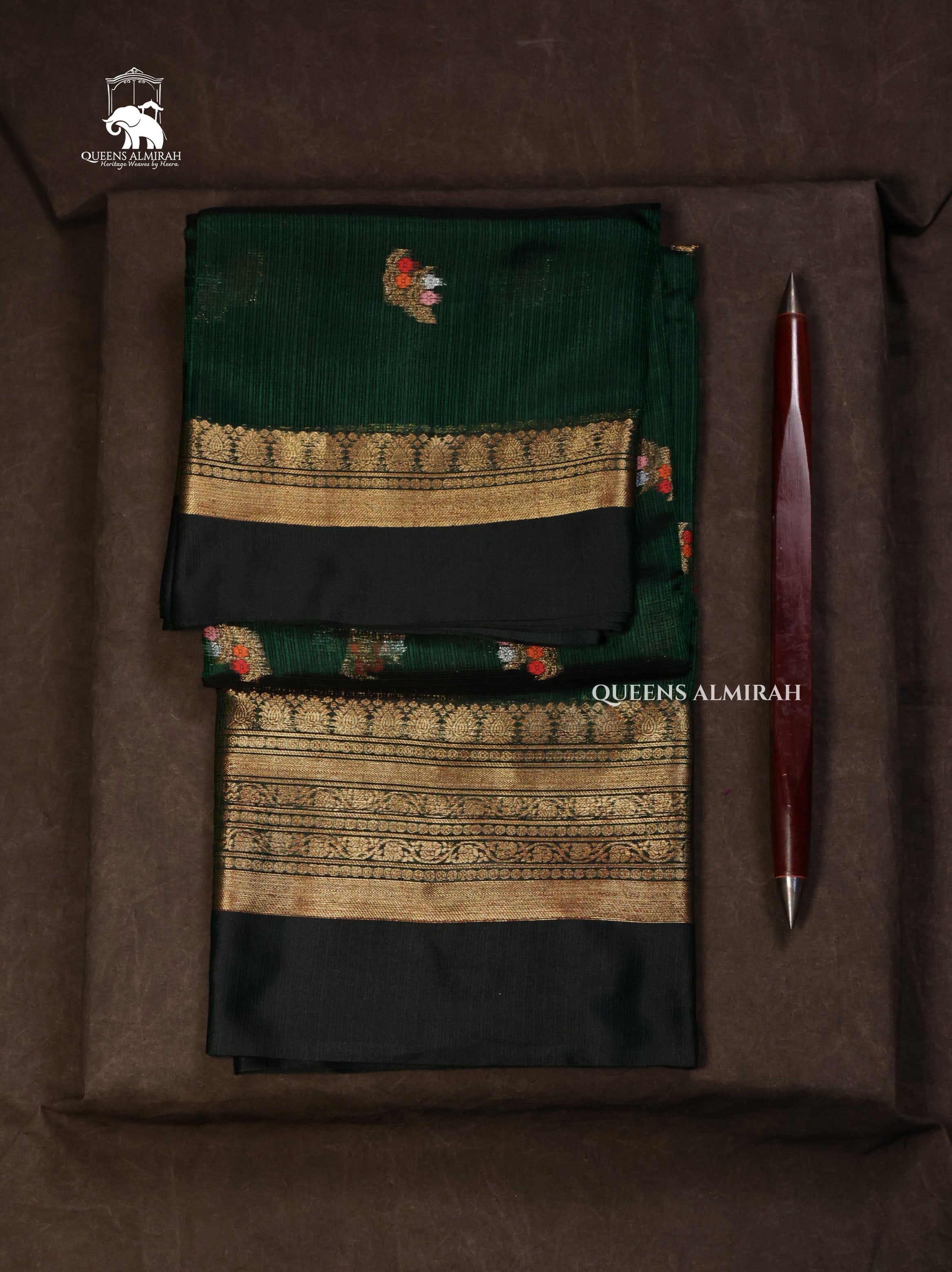 Dark Green Pure Kota Silk Saree