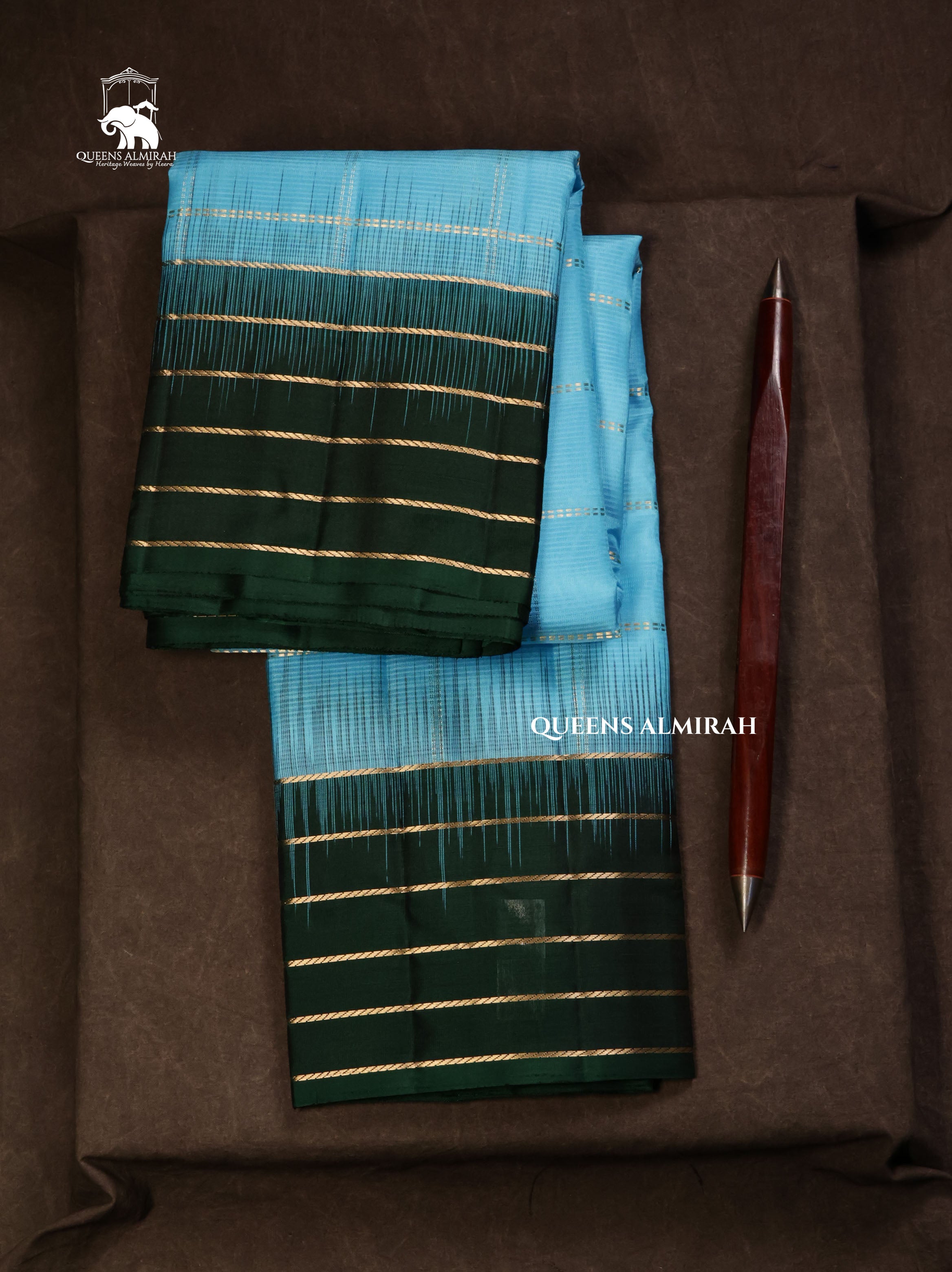 Ice Blue With Dark Green Pure Kanchivaram Silk Saree