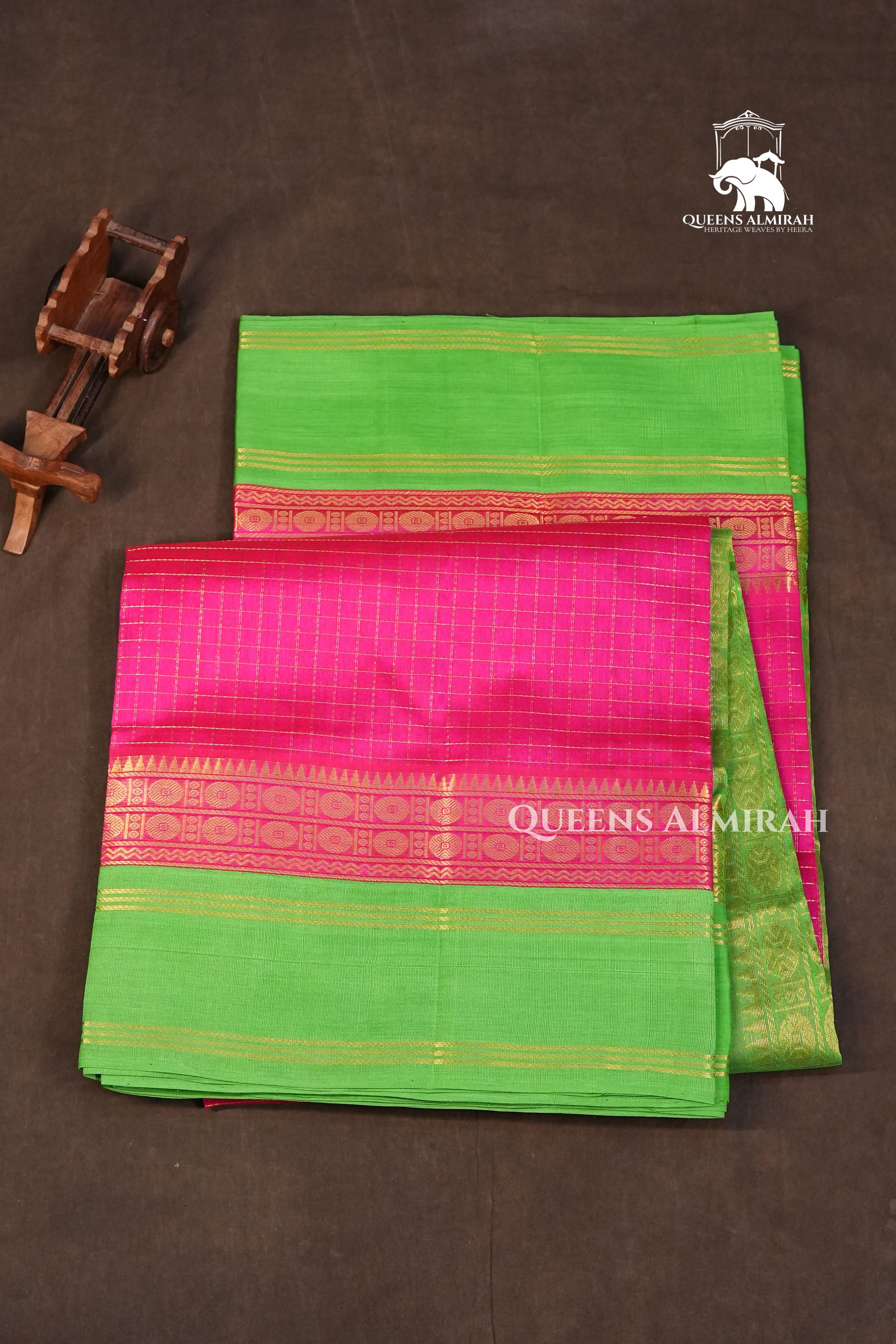 Pink With Green Pure Silk Cotton Saree