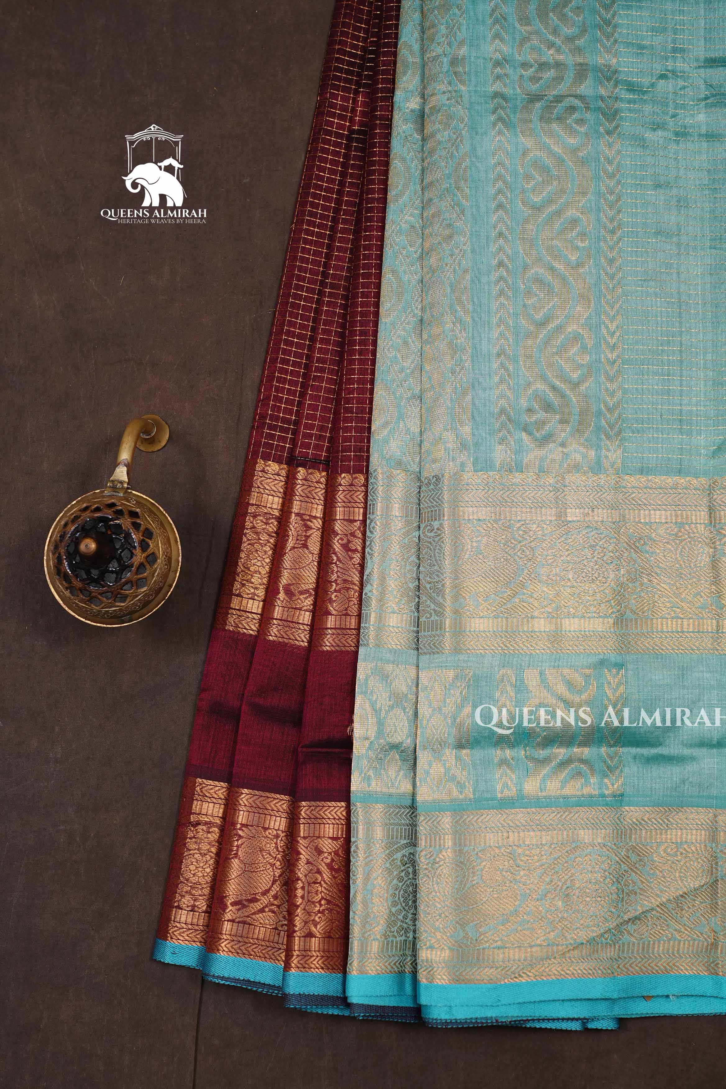 Maroon With Blue Pure Silk Cotton Saree
