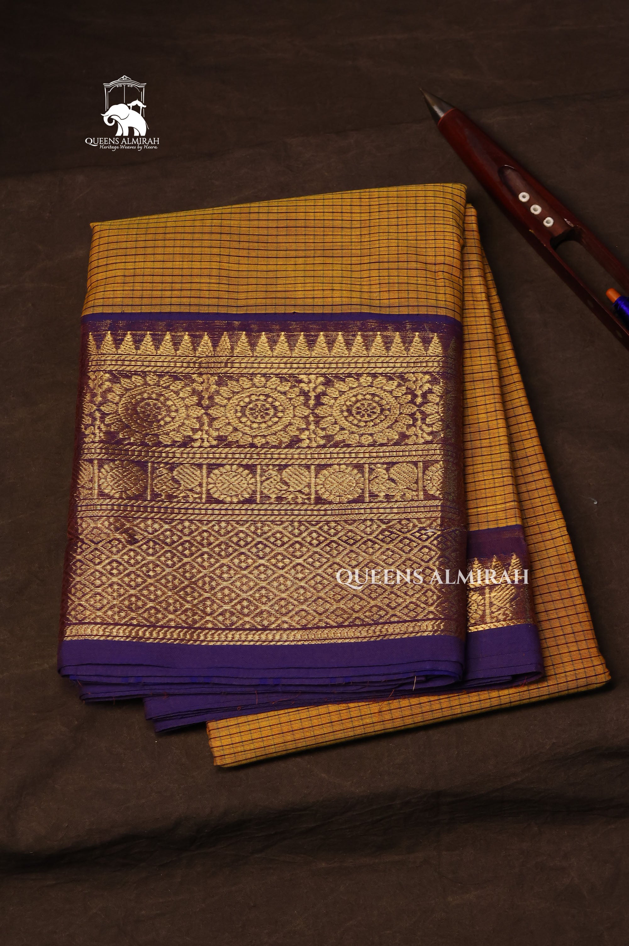 Green With Purple Kanchi Cotton Saree