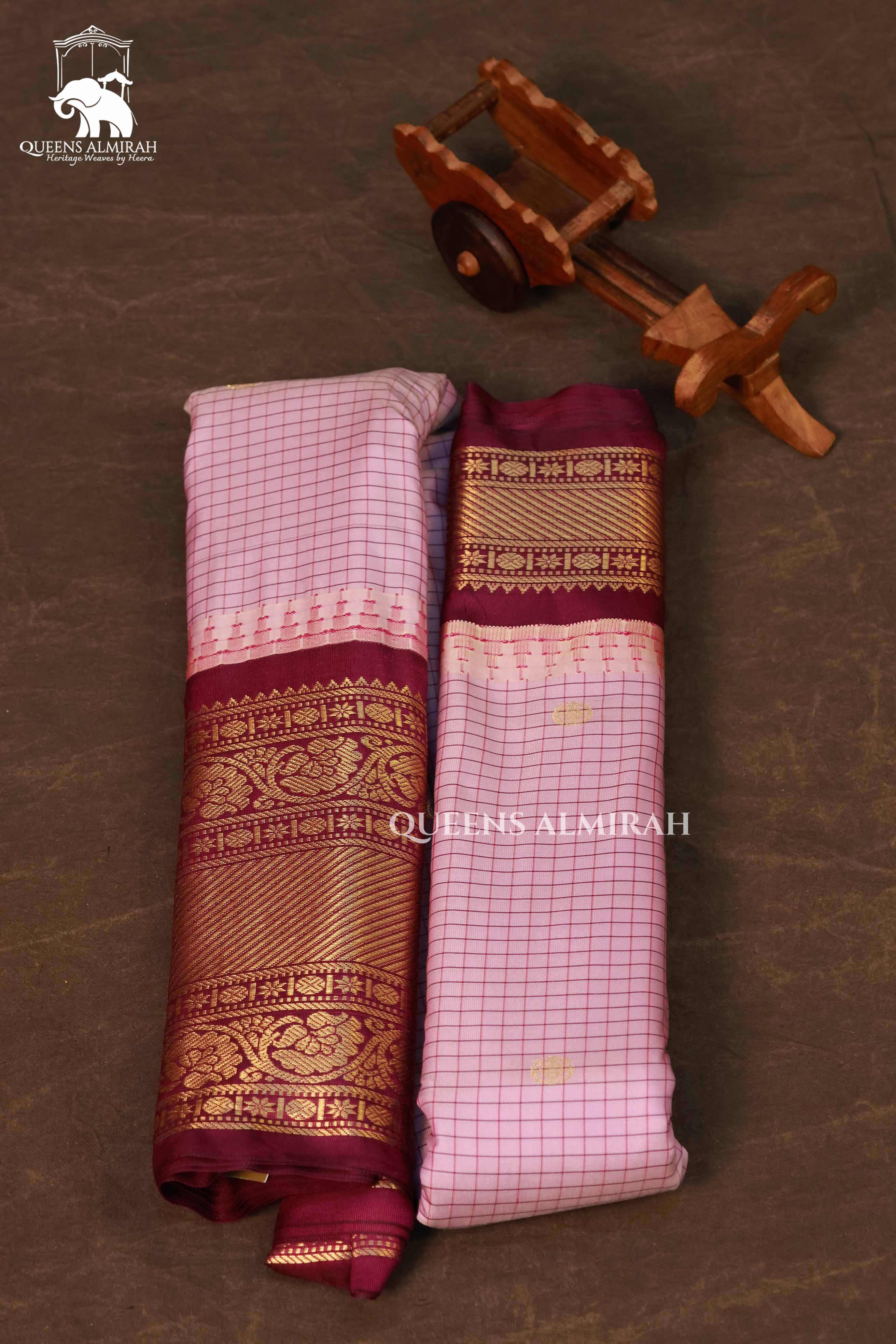 Light Pink Kattam With Brown Semi Gadwal Silk Saree