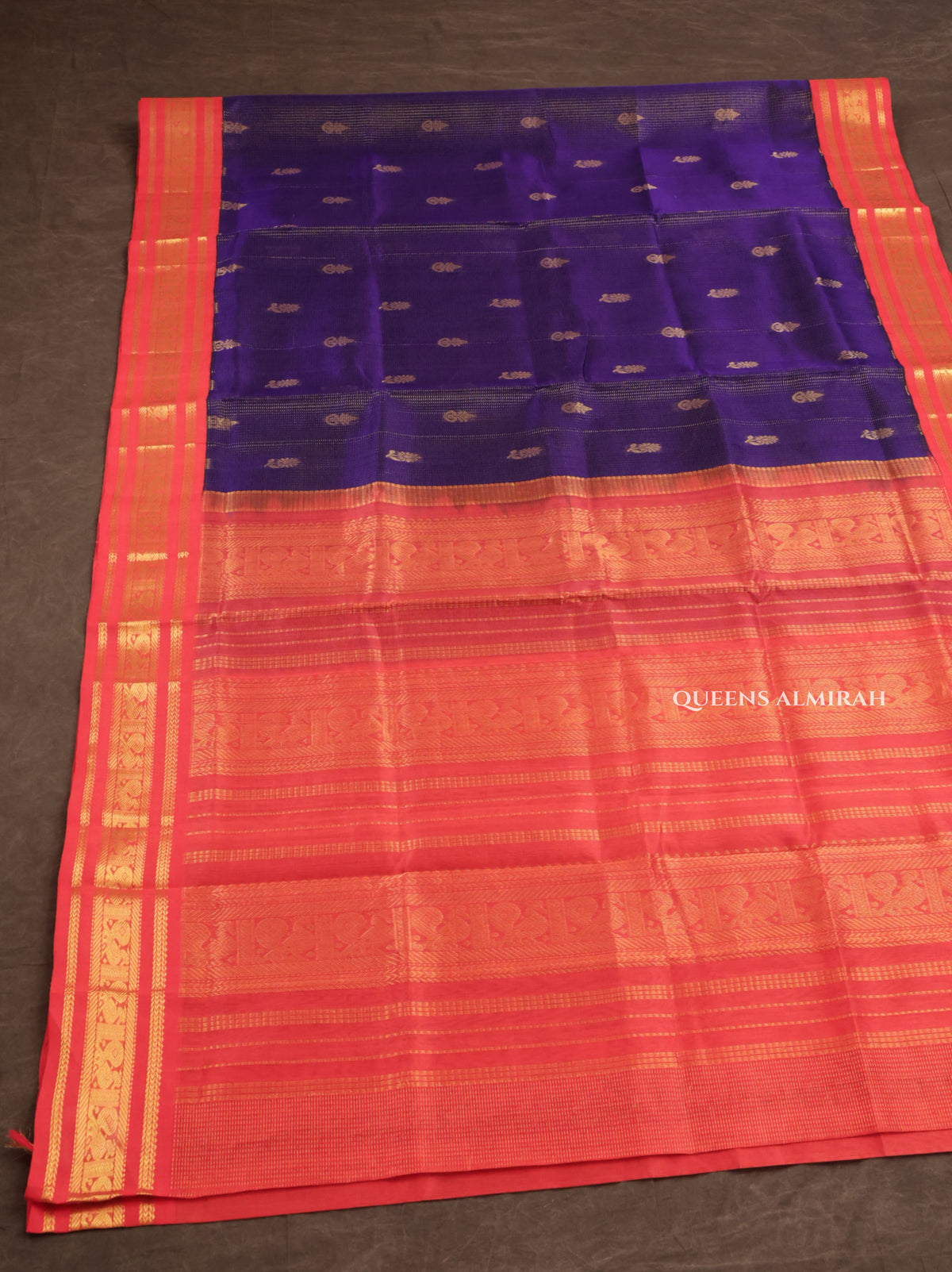 Navy Blue With Red Pure Silk Cotton Saree